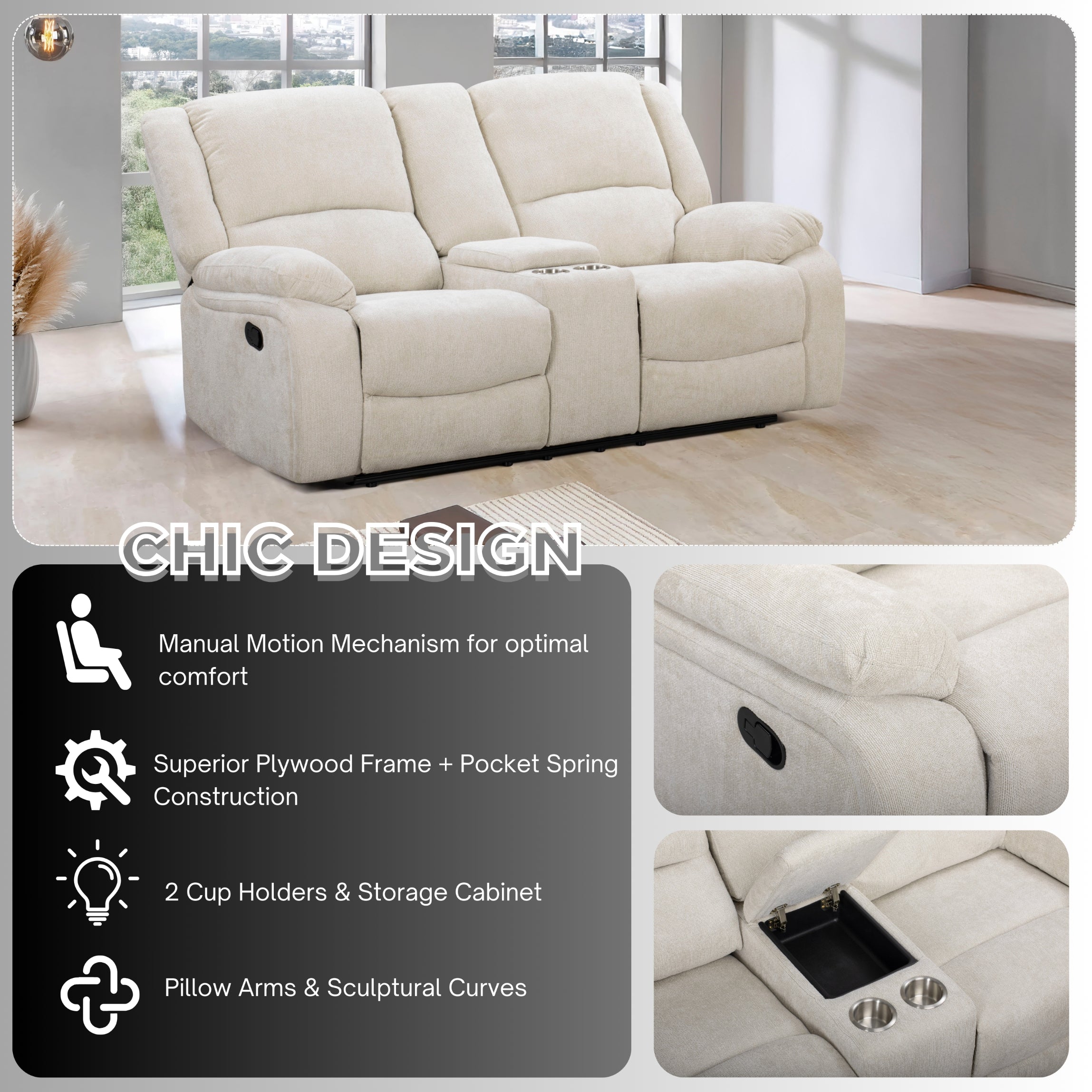 Roundhill Furniture Blitz Transitional Living Room Reclining Sofa Set - Modern Comfort for Relaxing & Entertaining - Perfect for Family Movie Nights & Cozy Evenings