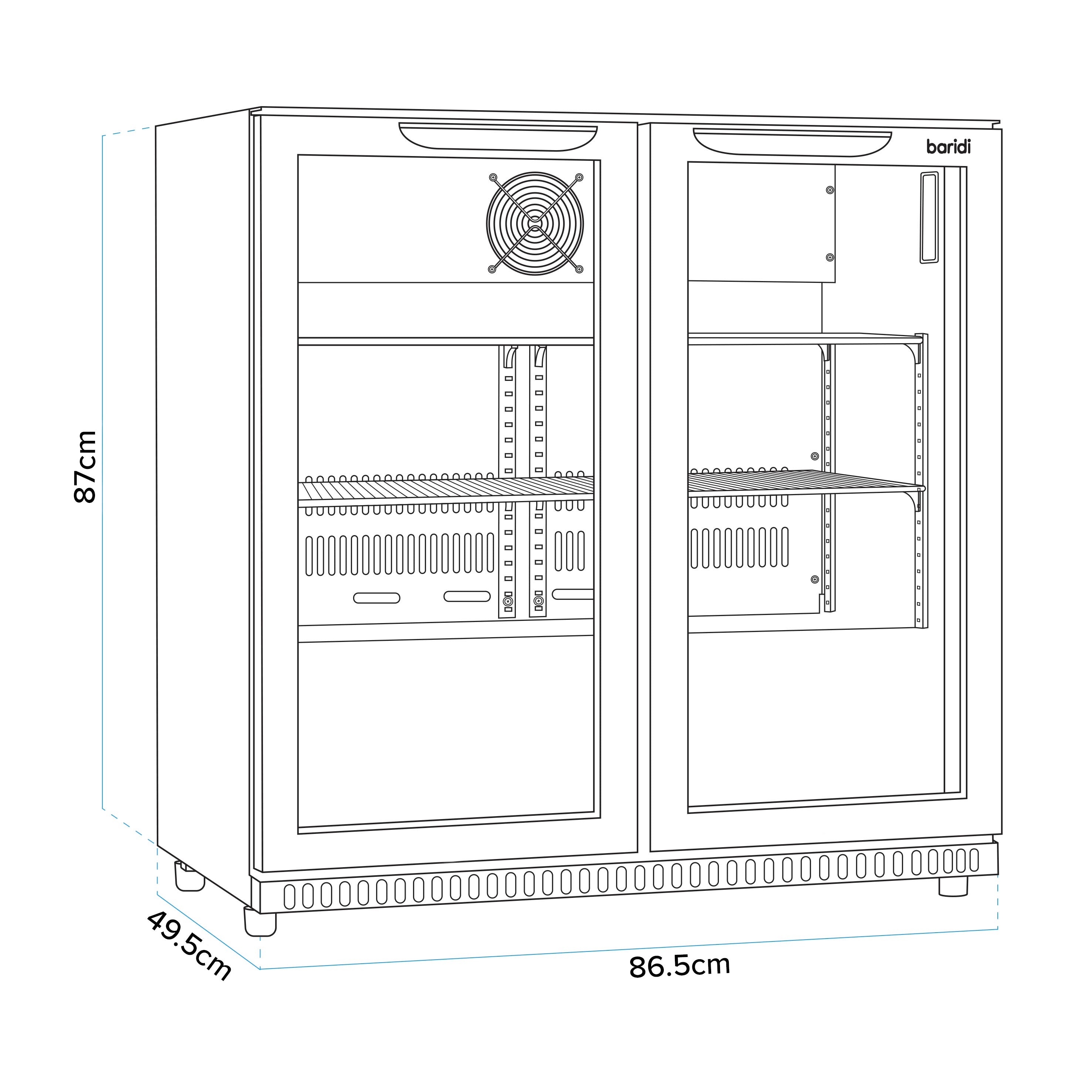 Baridi 190L Double Sliding Door Back Bar Refrigerator - Commercial Grade Black Drink Cooler for Bars, Restaurants & Home Use | Energy Efficient Beverage Fridge with Adjustable Shelves (Model DH273)