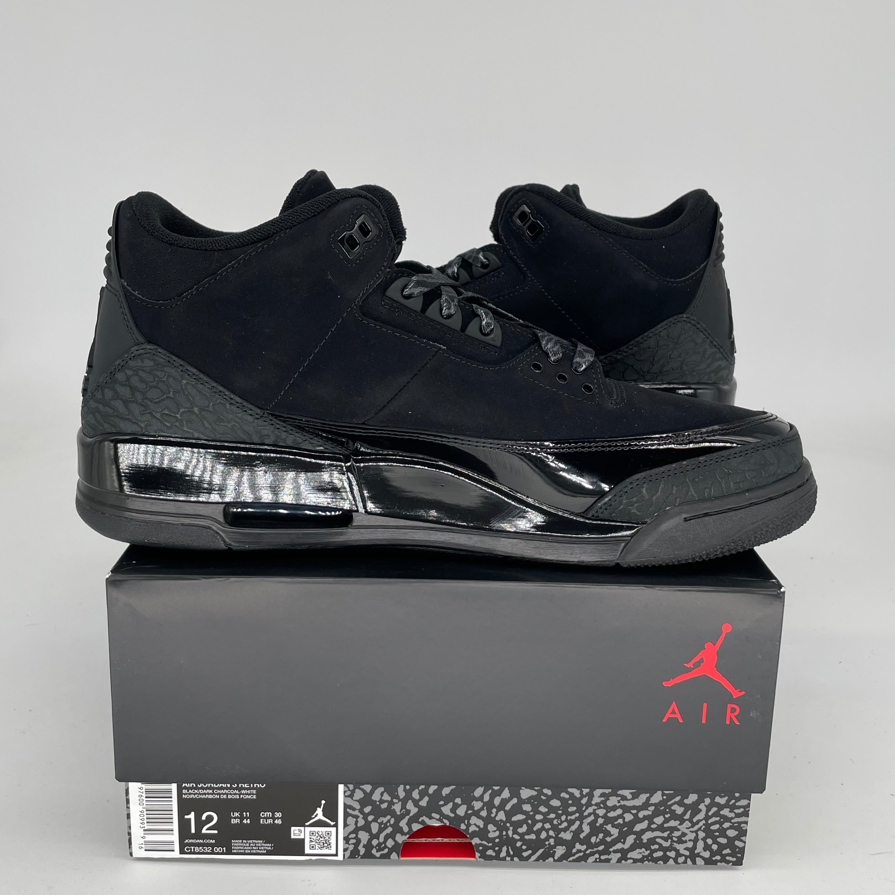 Original Air Jordan 3 Retro 'Black Cat' Men's Basketball Shoes - Size 12 (CT8532-001) | Stylish Sneakers for Streetwear & Casual Outfits