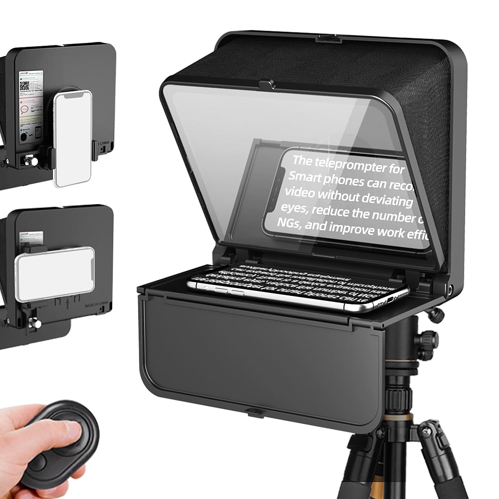 LENSGO TC7S Portable Mini Teleprompter for iPhone & Android - Remote Control, Foldable Design for Online Teaching, Vlogging, Live Streaming & Interviews | Perfect for Content Creators & Remote Work
