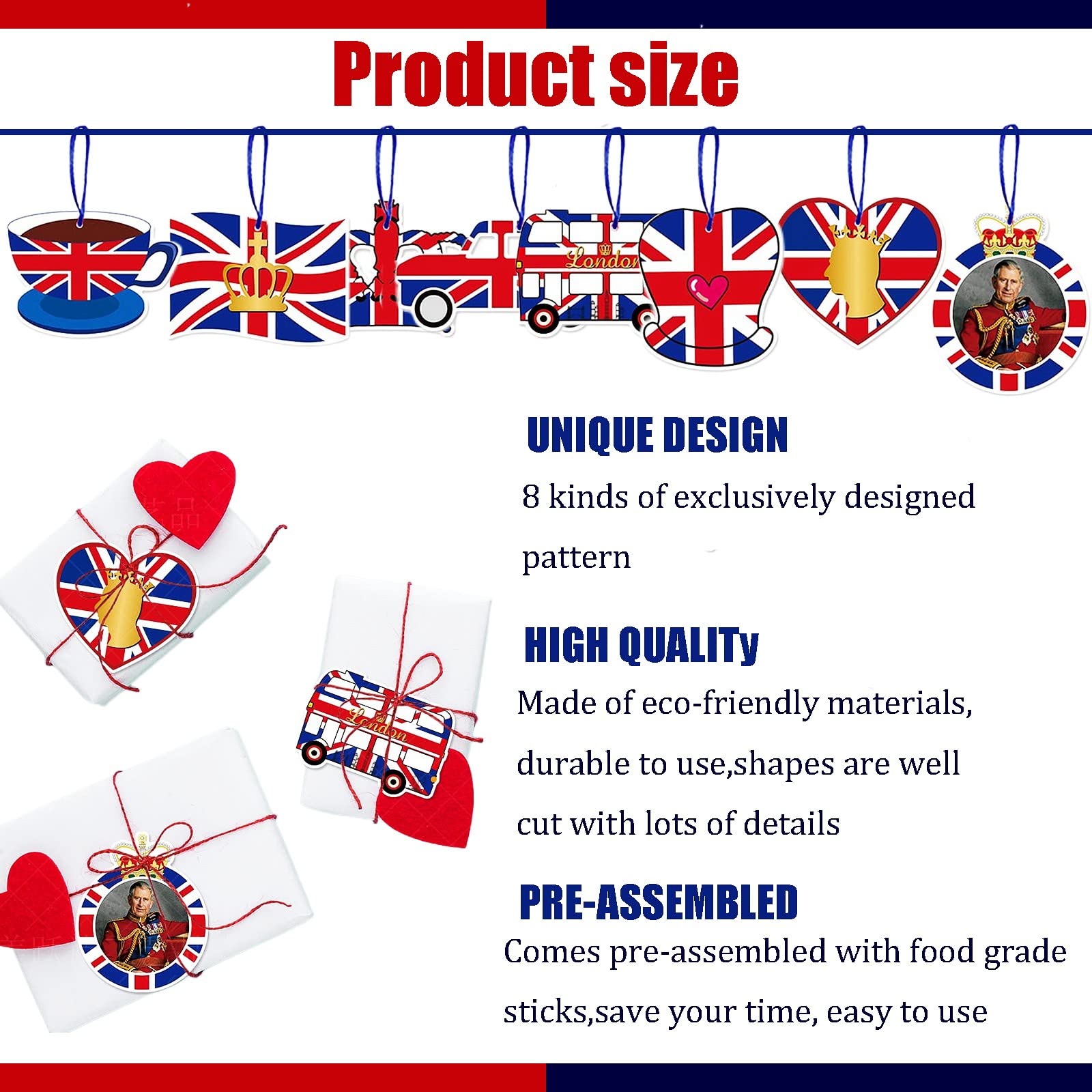 8Pcs Union Jack Coronation Hanging Ornaments - British Royal Party Decorations for King Charles III Coronation Souvenirs 2023 | Perfect for Home Decor, Christmas Tree, Garden & Royal Celebration Parties