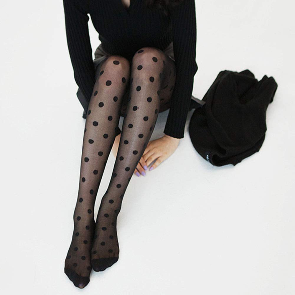 Leikance Women's Vintage Polka Dot Lace Pantyhose - Sexy Black Ultra Thin Mesh Stockings for Party, Date Night & Special Occasions