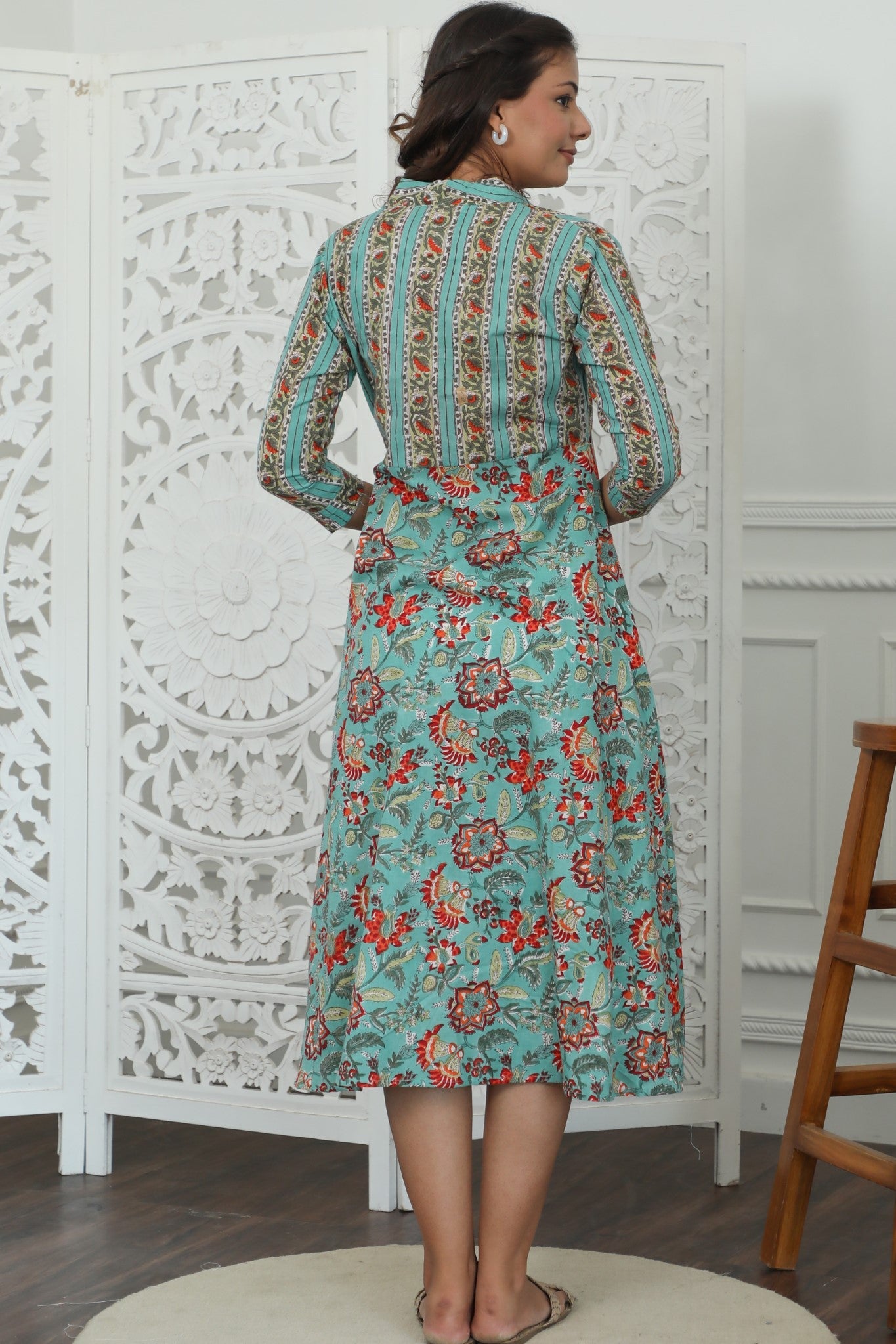 Floralix Azofree Handblock Printed Pure Cotton Dress - Breathable & Comfortable for Summer, Casual Outings & Boho Fashion