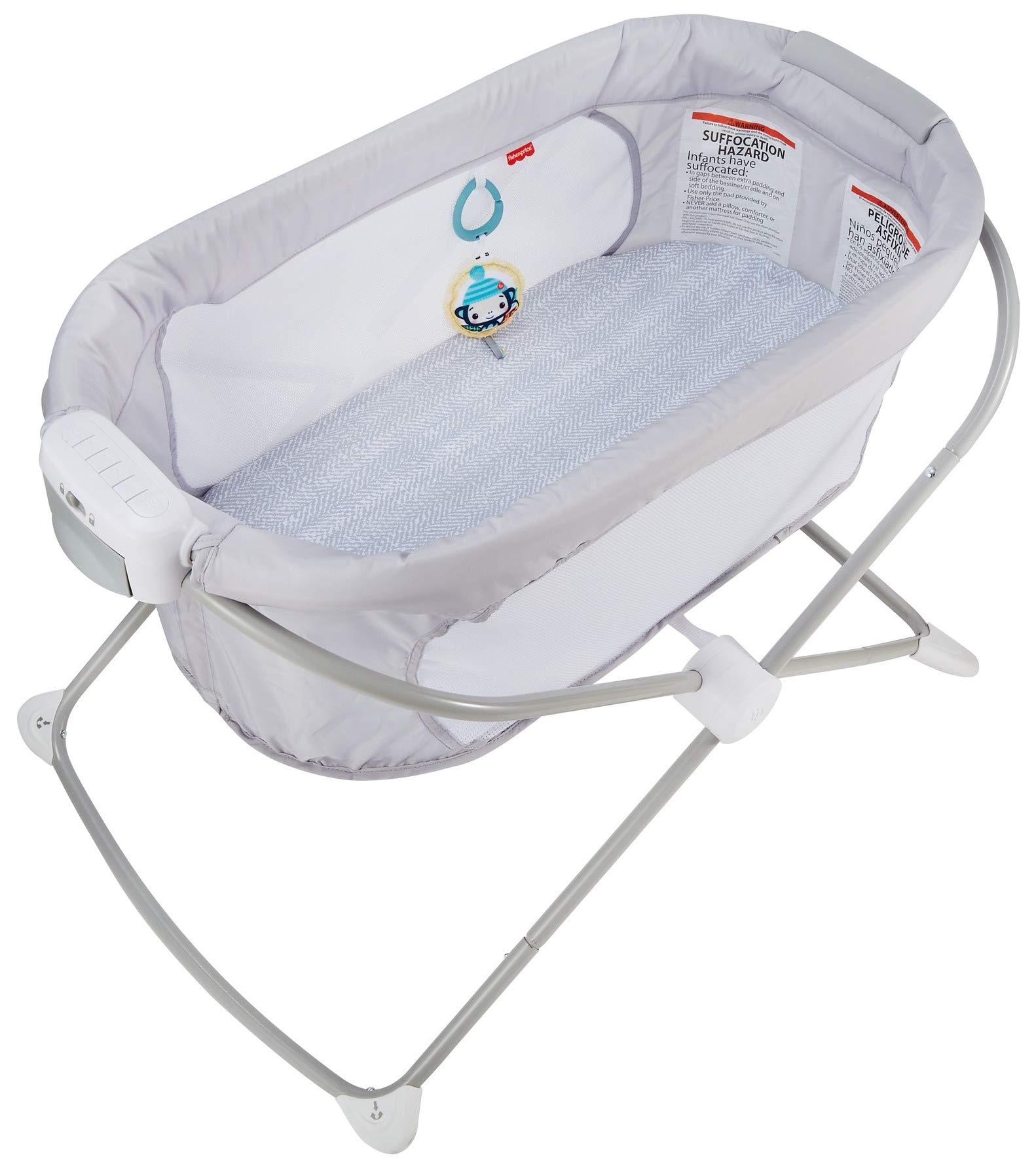 Fisher-Price Portable Baby Crib with Soothing Vibration & Music - Slim Fold Travel Bassinet for Newborns 0+ Months | Hearthstone Design | Perfect for Nursery, Bedroom & On-the-Go Parenting