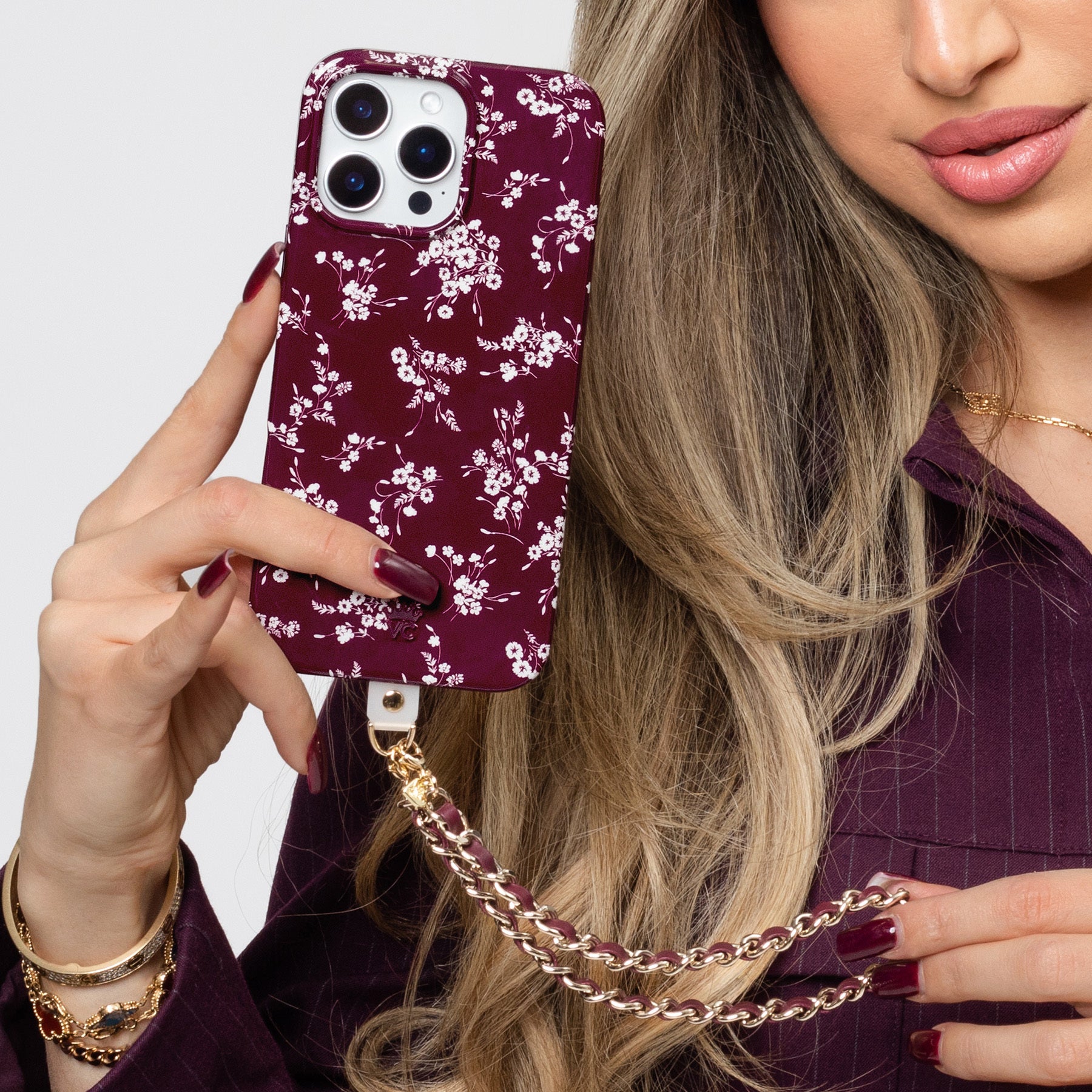 Burgundy Leather Chain Phone Charm for iPhone & Android - Stylish Accessory for Women & Men | Perfect for Everyday Use, Gifts & Fashion Accessories