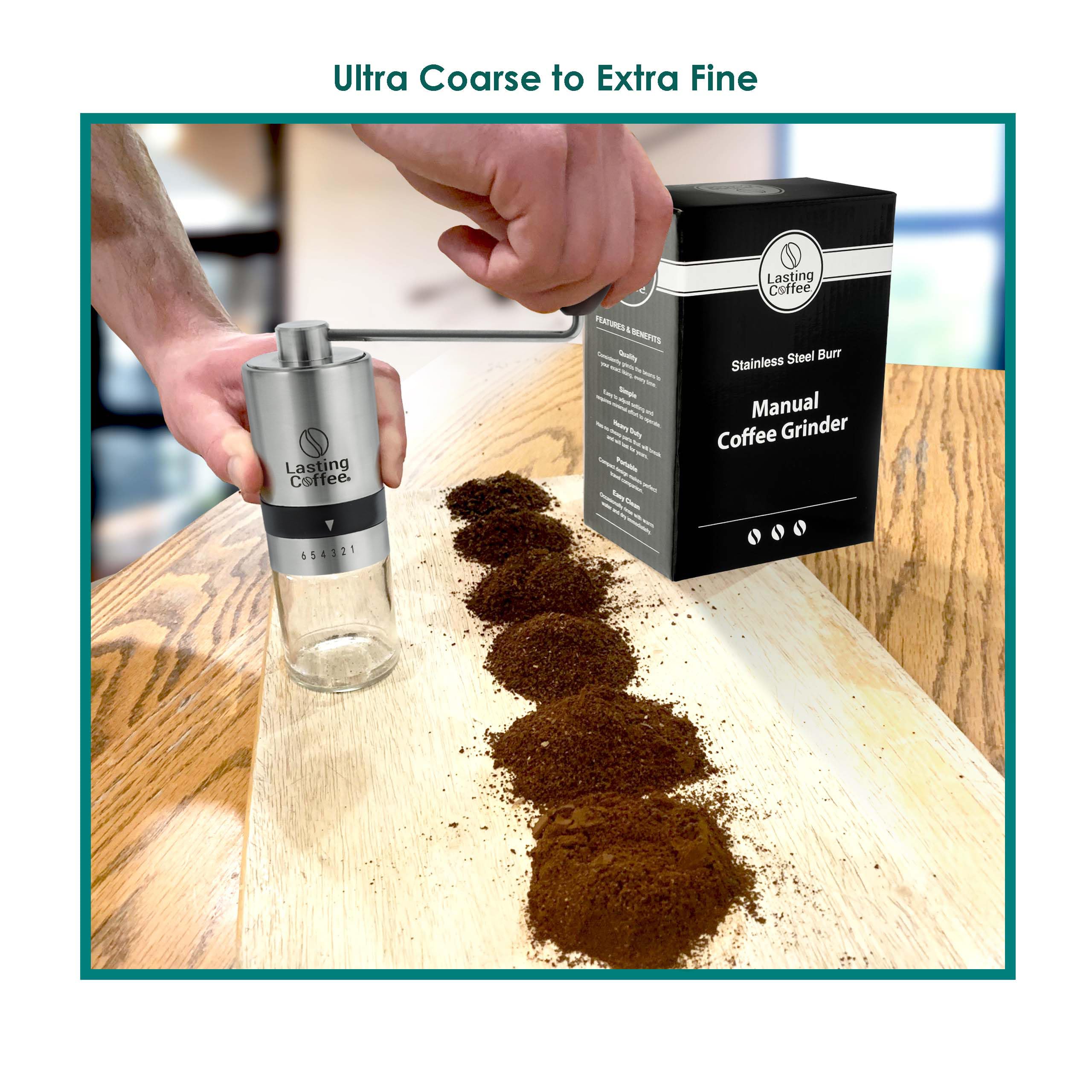 Premium Manual Coffee Grinder with Stainless Steel Conical Burr - Adjustable Coarse to Fine Settings for Espresso, French Press & Pour Over - Portable Hand Crank Mill for Home, Camping & Travel Use