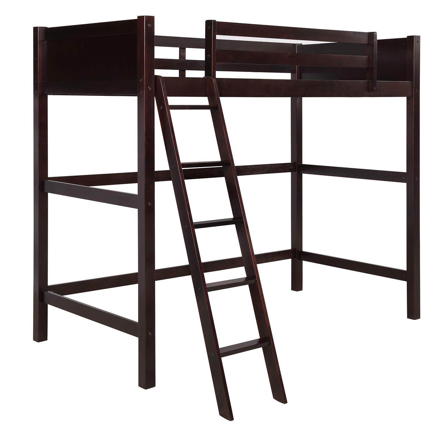 Merax Twin Loft Bed with Ladder & Guardrail - Solid Wood Twin Size Loft Bed Frame for Kids & Teens - Space-Saving Espresso Finish - Perfect for Small Bedrooms, Dorms & Kids' Rooms