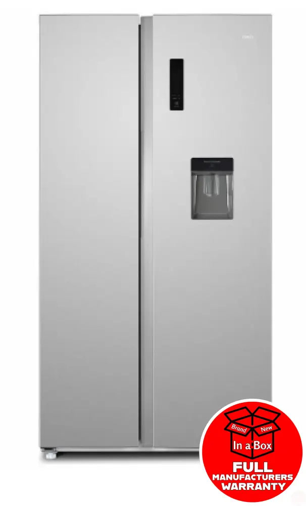 CHiQ CSS557NSD 559L Side by Side Stainless Steel Refrigerator with Water Dispenser - Large Capacity Fridge for Modern Kitchen, Home & Office Use