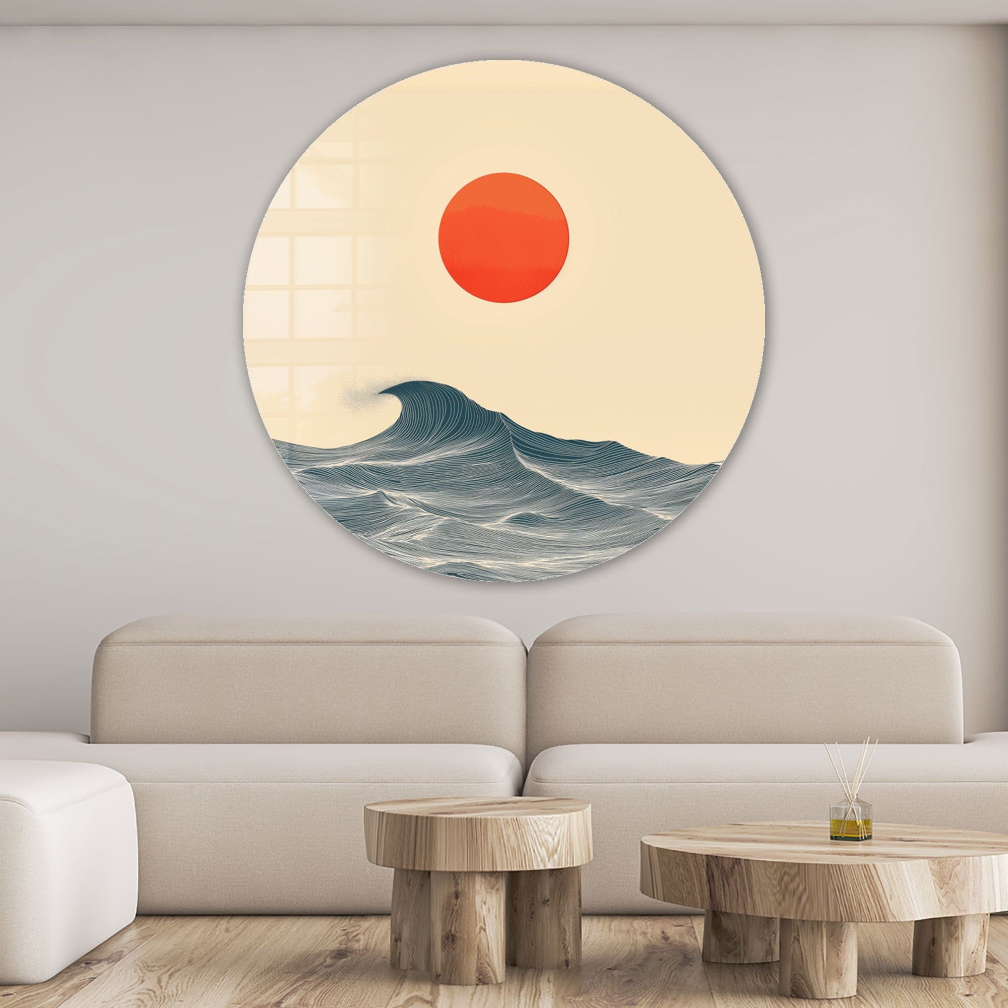 Japanese Sunset Rounded Glass Wall Art - Handmade Modern Home Decor for Living Room, Bedroom & Office - Perfect for Gifts & Interior Design
