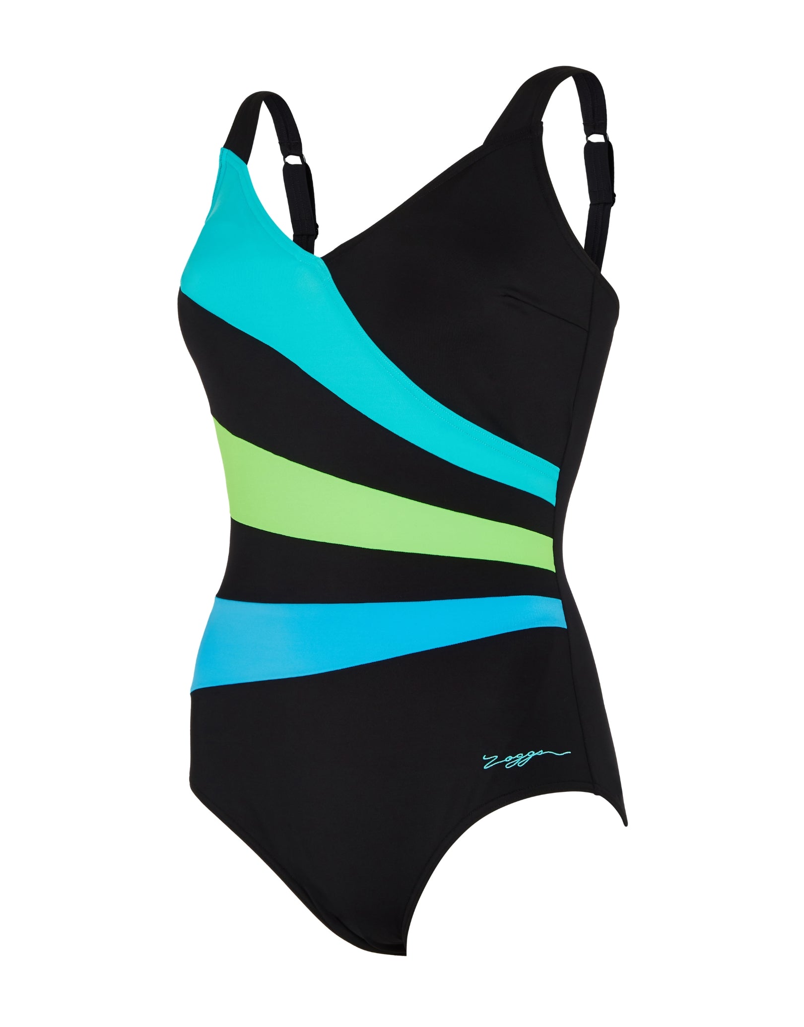 Classic Back Wrap Panel Swimsuit - Black & Green - Perfect for Beach, Pool, and Summer Vacations