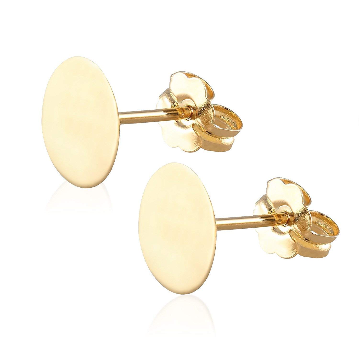 14K Yellow Gold Circle Disk Stud Earrings for Women - Minimalist Dot Push Back Earrings - Perfect for Everyday Wear, Gifts & Special Occasions