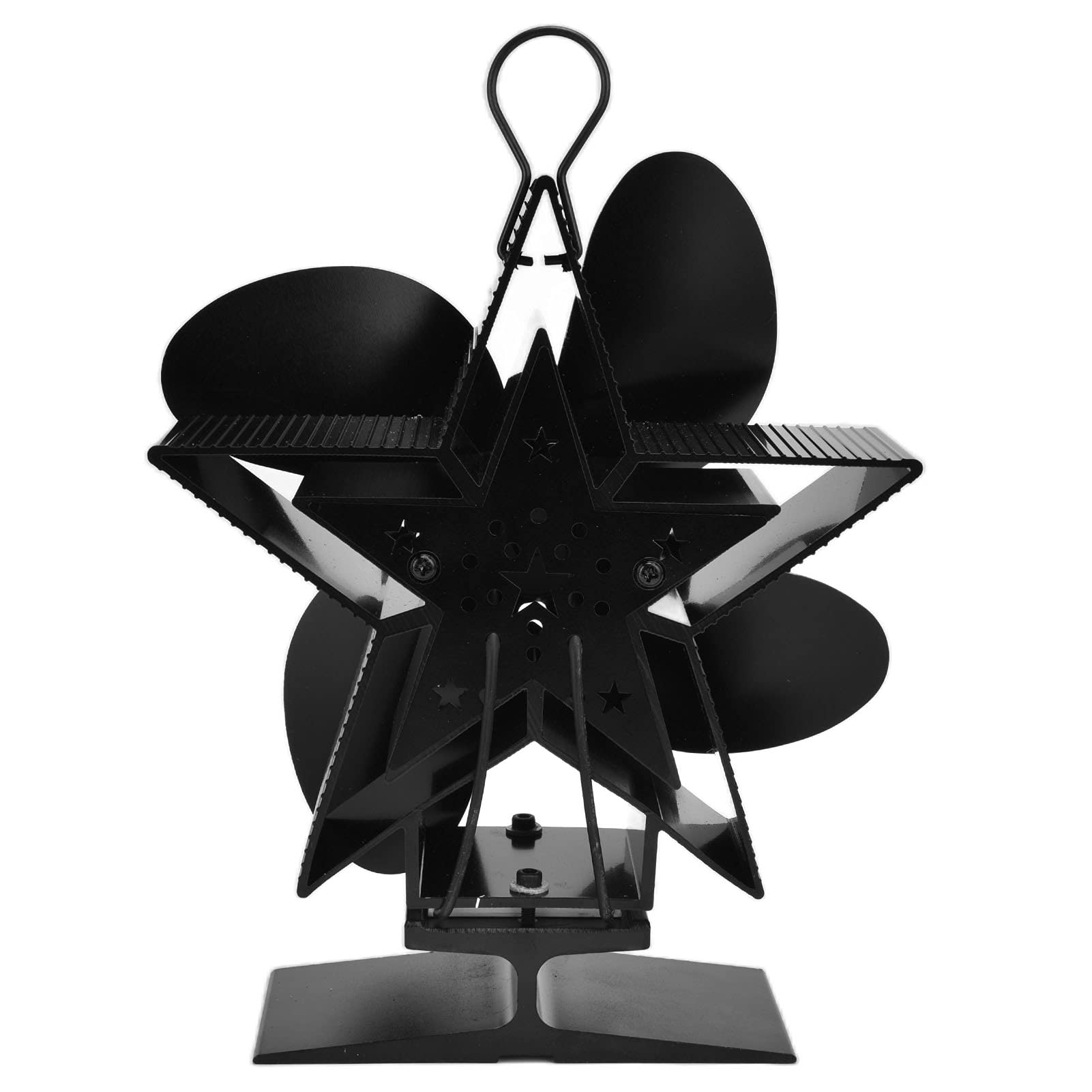 Black 4-Blade Wooden Fireplace Fan with Zinc Alloy Heat-Resistant Design - Indoor Living Room Home Decor for Cozy Winter Nights
