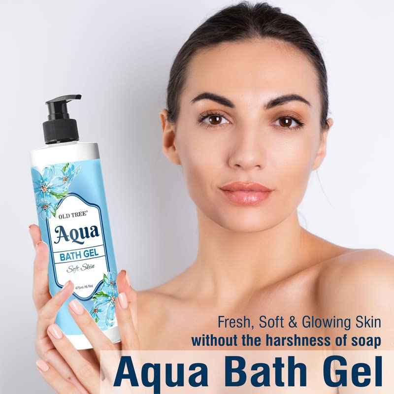 Old Tree Aqua Bath Gel Pack of 2 (475ml Each) - Refreshing Body Wash for Men & Women with Aloe Vera, Almond Oil & Natural Extracts - Hydrating Shower Gel for Dry Skin, Daily Use & Spa Relaxation