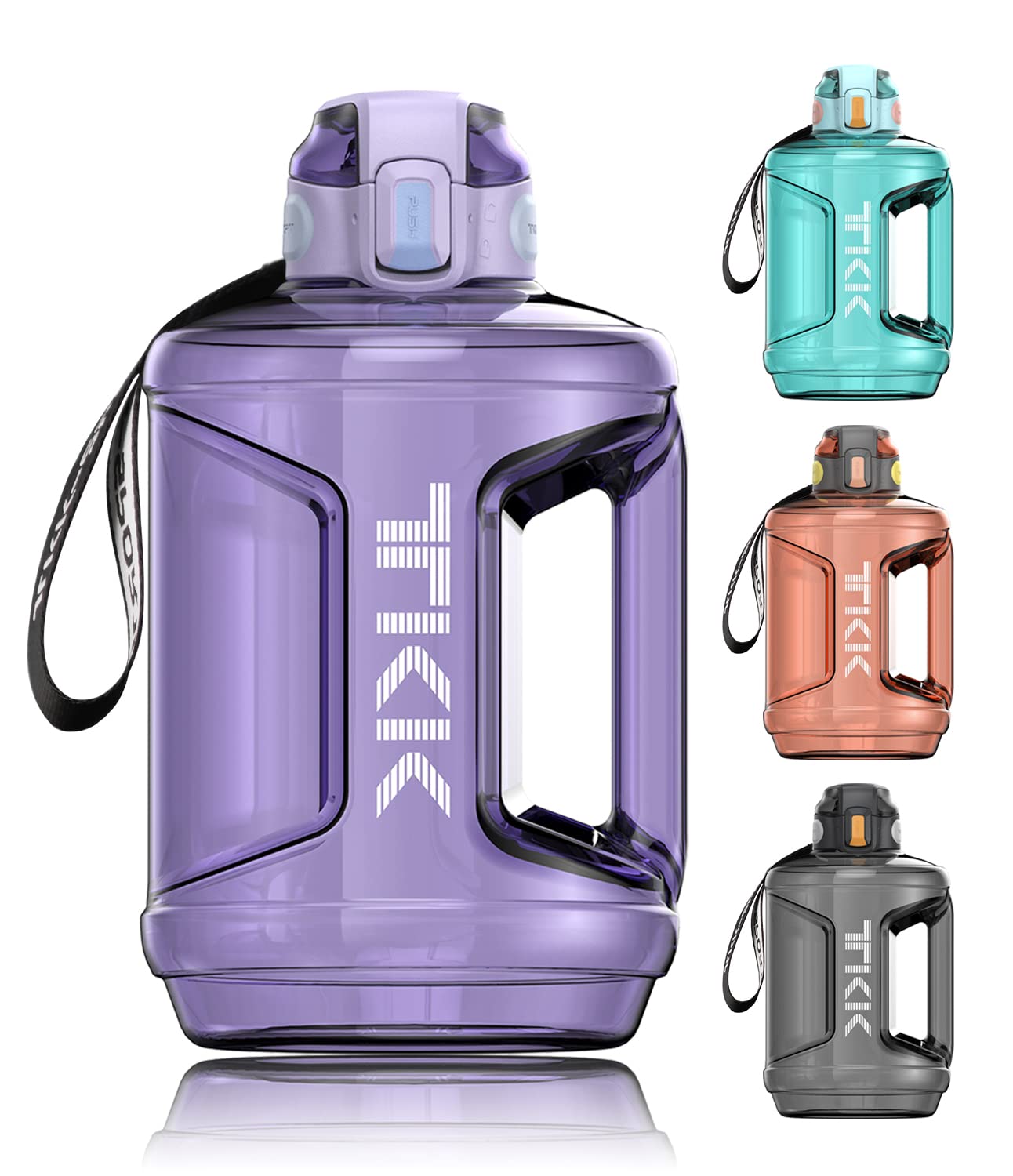 TKK 64oz Half Gallon Water Bottle with Straw, Strap & Handle - BPA Free Large Water Jug with Time Markings - Ideal for Daily Hydration, Gym Workouts & Outdoor Activities