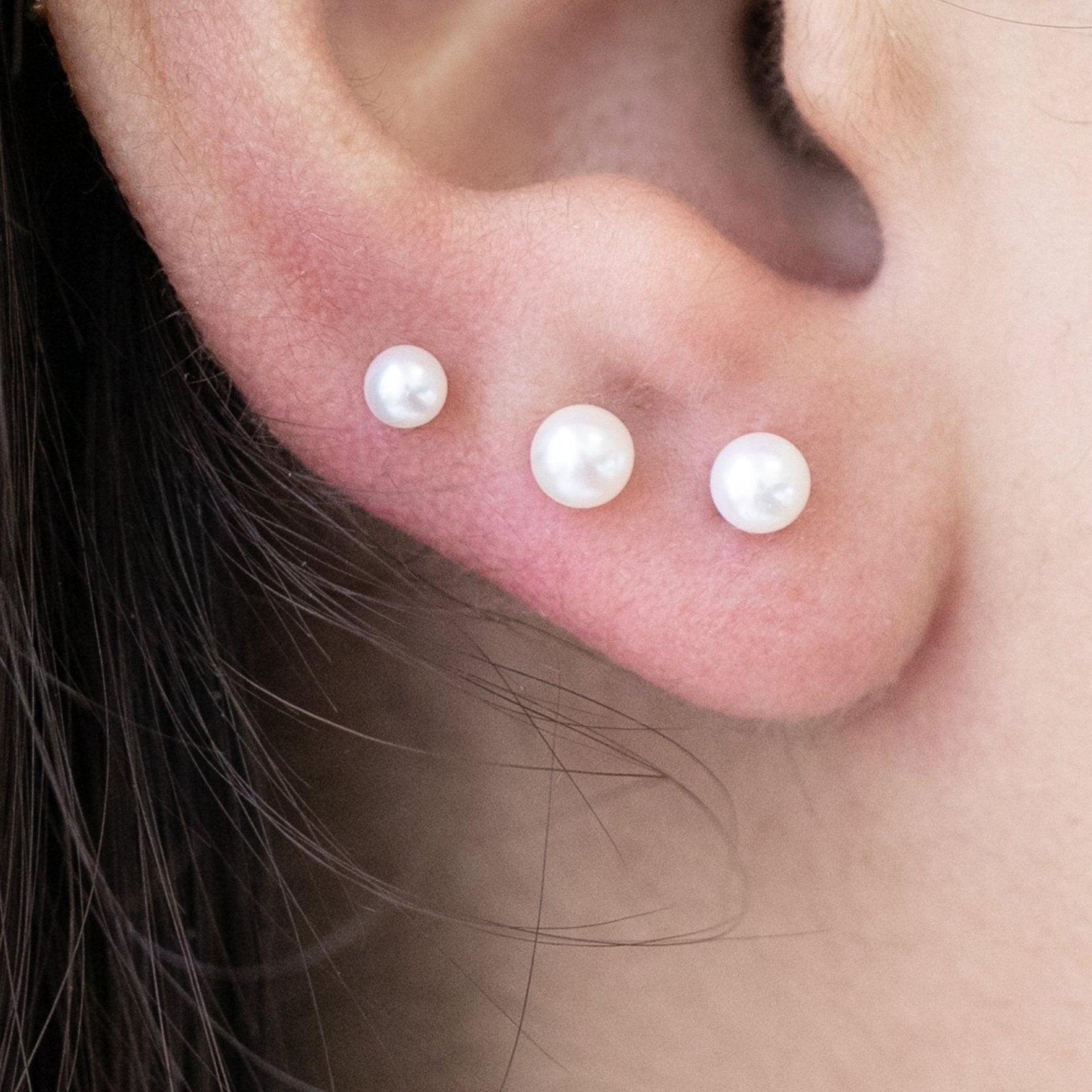 14K White Gold Pearl Flat Back Stud Earrings - Elegant & Hypoallergenic for Daily Wear, Parties & Special Occasions