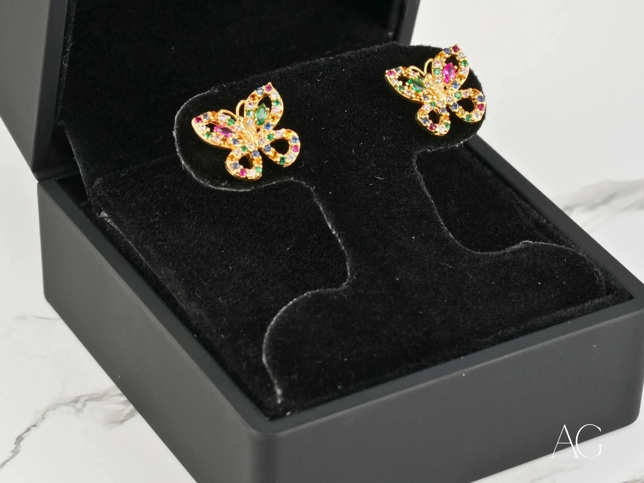 18K Gold Multicolor CZ Butterfly Earrings for Women - Elegant Colorful Flight Dangle Earrings - Perfect for Weddings, Parties & Special Occasions