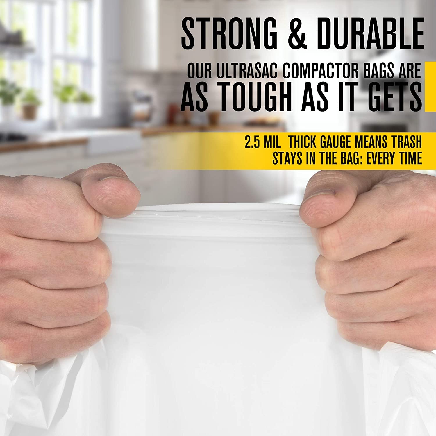 Ultrasac Heavy Duty Trash Compactor Bags - 40 Pack with Ties, 18 Gallon for 15 Inch Compactors (25