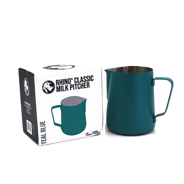 Premium Rhino Classic Milk Frothing Pitcher 450ml (15oz) - Barista-Grade Stainless Steel Milk Jug for Perfect Latte Art & Cappuccino Foam - Ideal for Home & Professional Coffee Shops, Cafes, and Espresso Bars