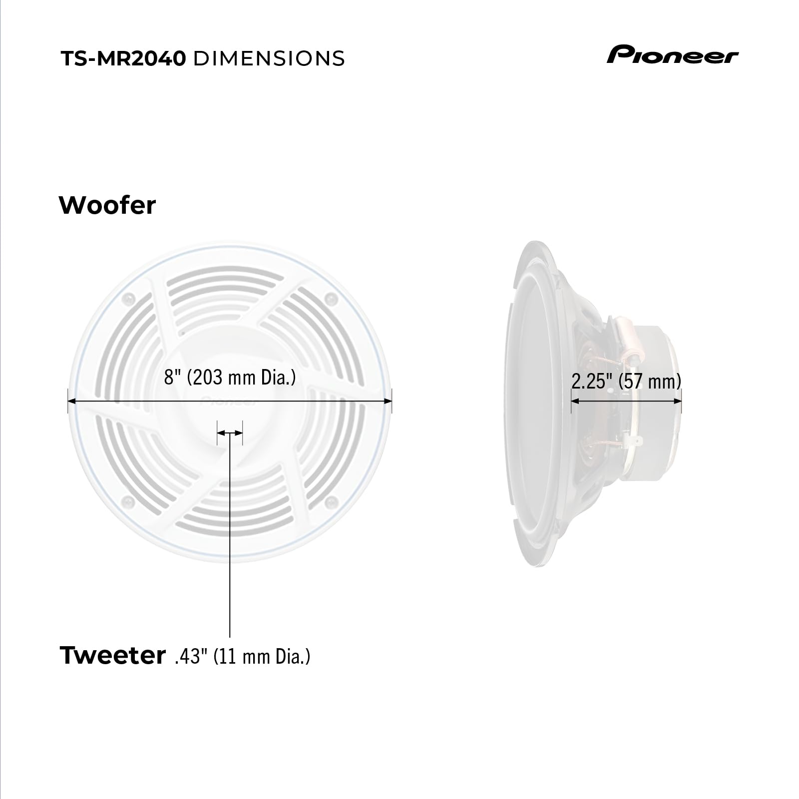 Pioneer TS-MR2040 8 Inch Waterproof Marine Speakers - High Power 2-Way Coaxial Audio for Boats, Yachts & Outdoor Marine Use - Perfect for Saltwater & Weather Resistance