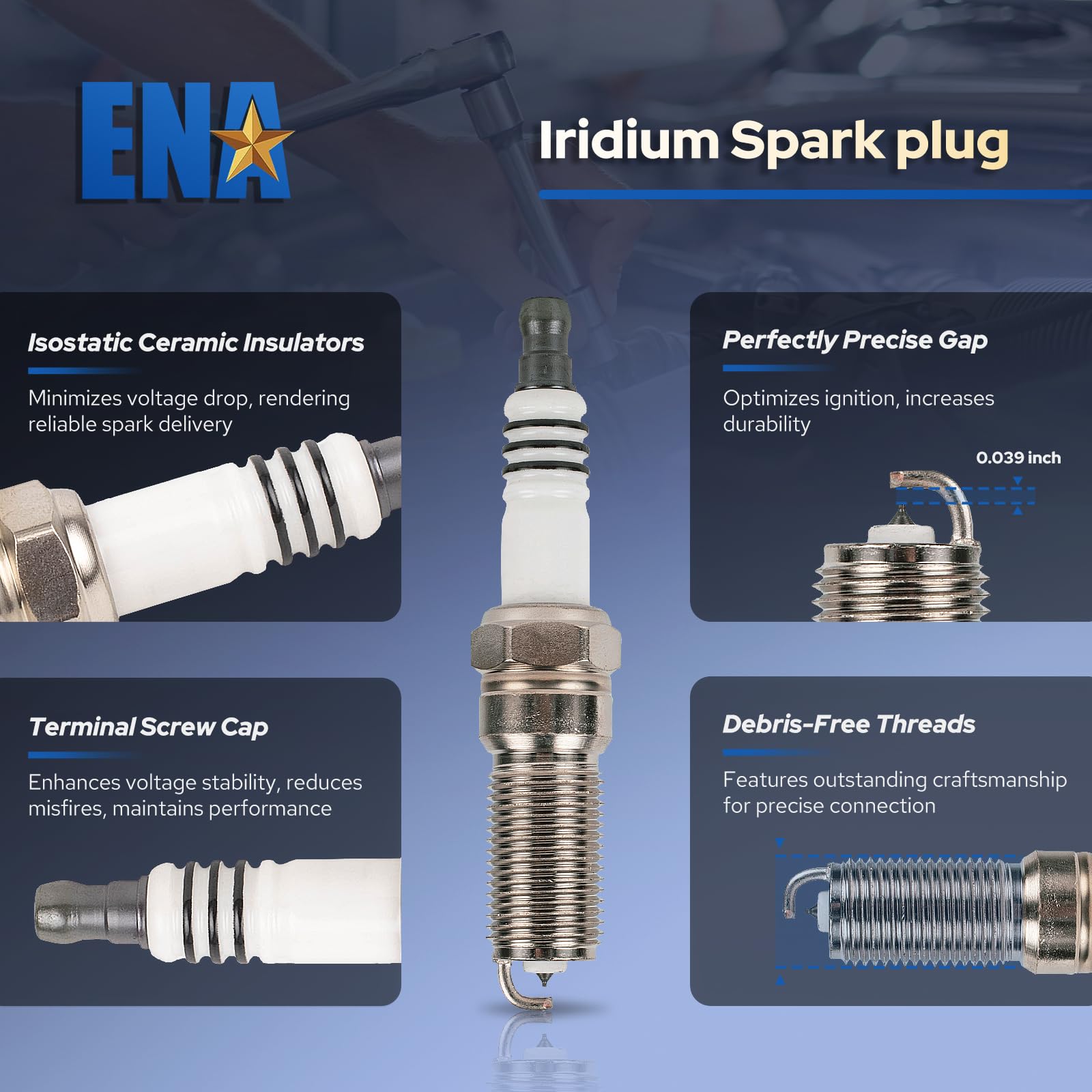 ENA Set of 4 Iridium Spark Plugs & 4 Ignition Coil Packs - Compatible with Ford Lincoln Mercury Escape CMax Fusion Transit Connect MKZ Mariner Milan 2.0L 2.5L (2010-2021) - Replacement for FD505 SP530 - Improve Engine Performance & Fuel Efficiency