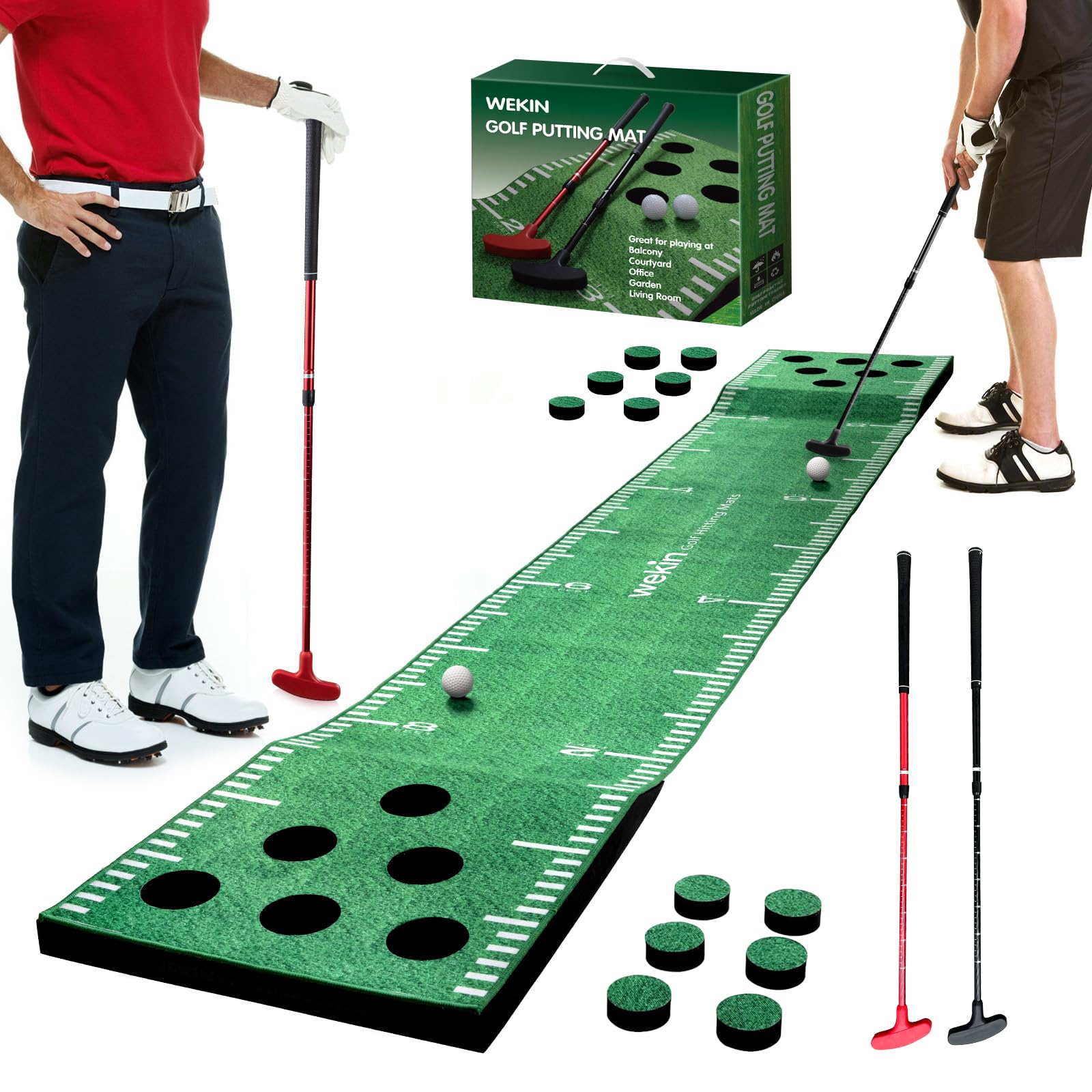 Premium Golf Pong Game Set - 6ft Putting Green Mat with 2 Putters & Balls, 12 Hole Covers - Indoor/Outdoor Golf Training Mat for Adults - Perfect for Backyard Parties, Office Games & Birthday Gifts for Men
