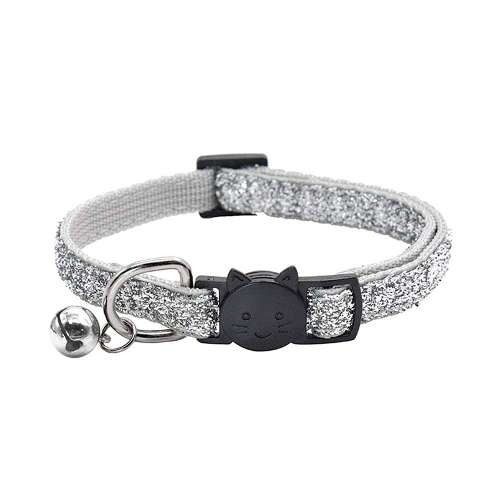 Sparkling Bling Cat Collar with Bell - Adjustable Nylon Pet Collar with Safe Buckle for Small Dogs & Cats (Silver) | Perfect for Everyday Wear, Grooming & Fashion Accessories