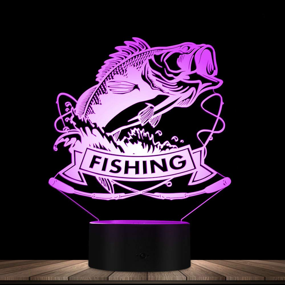 3D Fishing Fish Night Light LED Touch Switch Table Lamp - 7 Color Changing Optical Illusion Desk Decor for Kids, Children's Room, Birthday Gift, Christmas Home Decor, Romantic Bedroom Lighting