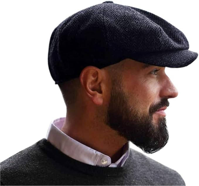 Irish Tweed Newsboy Cap for Men - Classic Gray Herringbone - Casual & Formal Wear