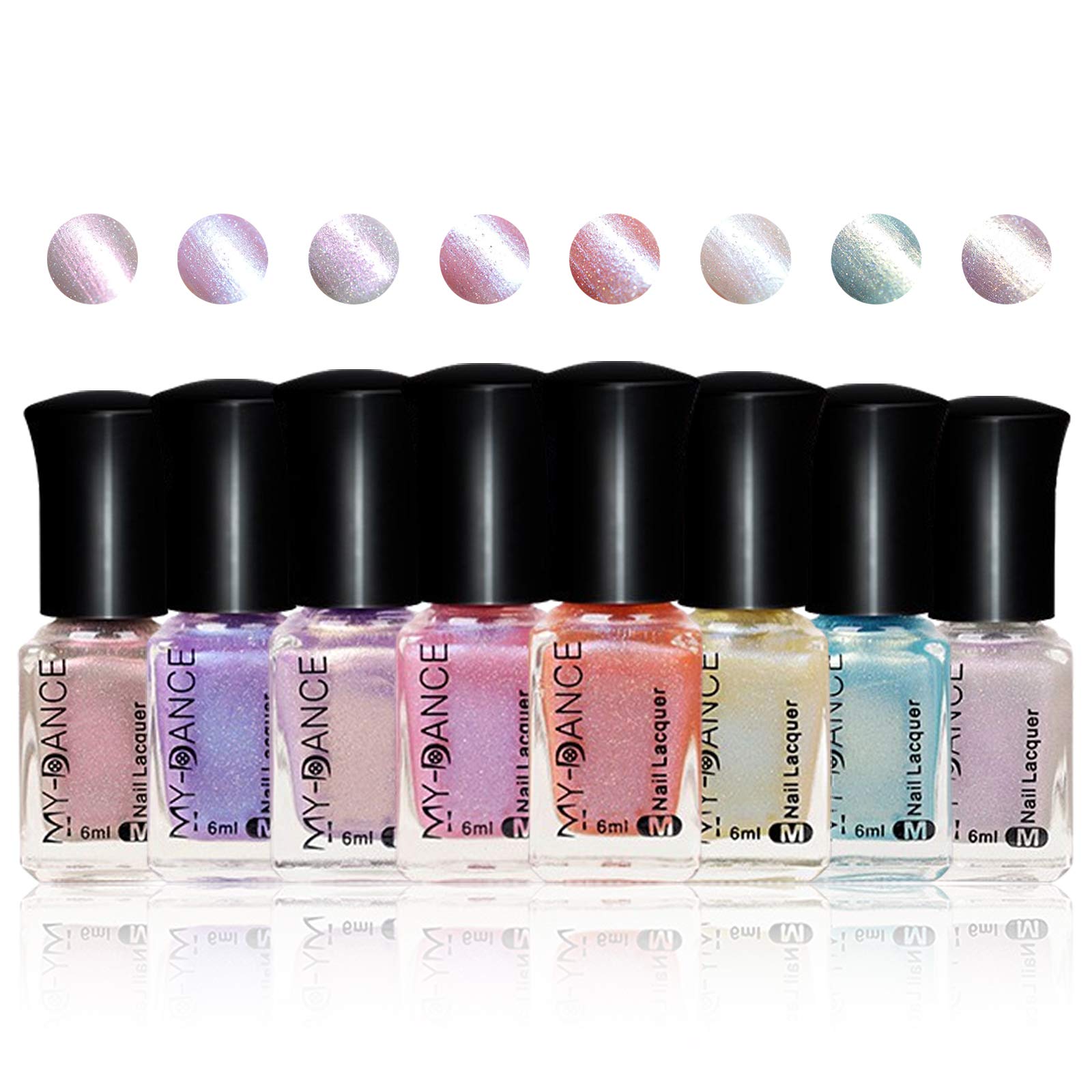 8PCS Gireatick Mermaid Pearl Shell Nail Polish Set - Transparent Elegant Shimmering Nail Varnish with Crystal Effects, Long Lasting Wear, 8 Vibrant Colors for Manicure & Nail Art | Perfect for Parties, Weddings, Special Occasions & Everyday Glam