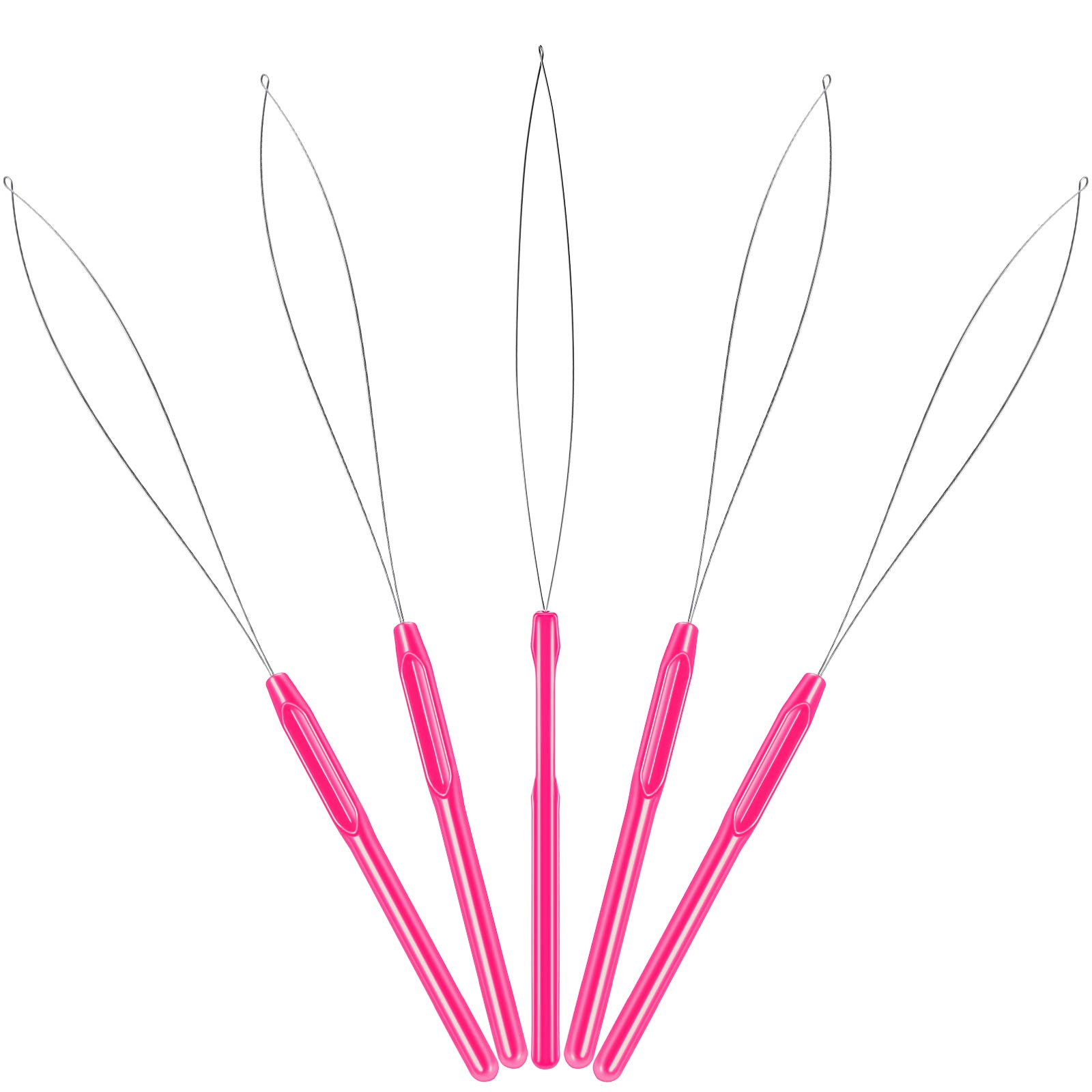 10 Pieces Hair Extension Loop Needle Threader & Bead Tool Kit - Rose Red | Professional Hair & Feather Extension Hook for Easy Installation | Perfect for Salon, DIY Beauty & Cosplay Use