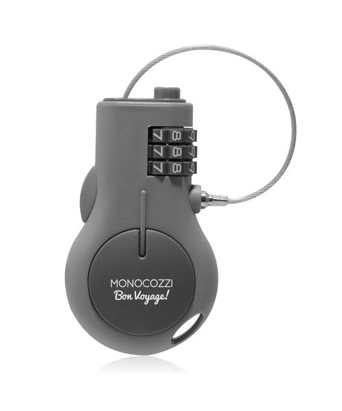 Monocozzi Bon Voyage 3-Digit Portable Retractable Travel Lock - Secure Luggage, Backpacks & Gym Bags for Airports, Hotels & Camping Trips