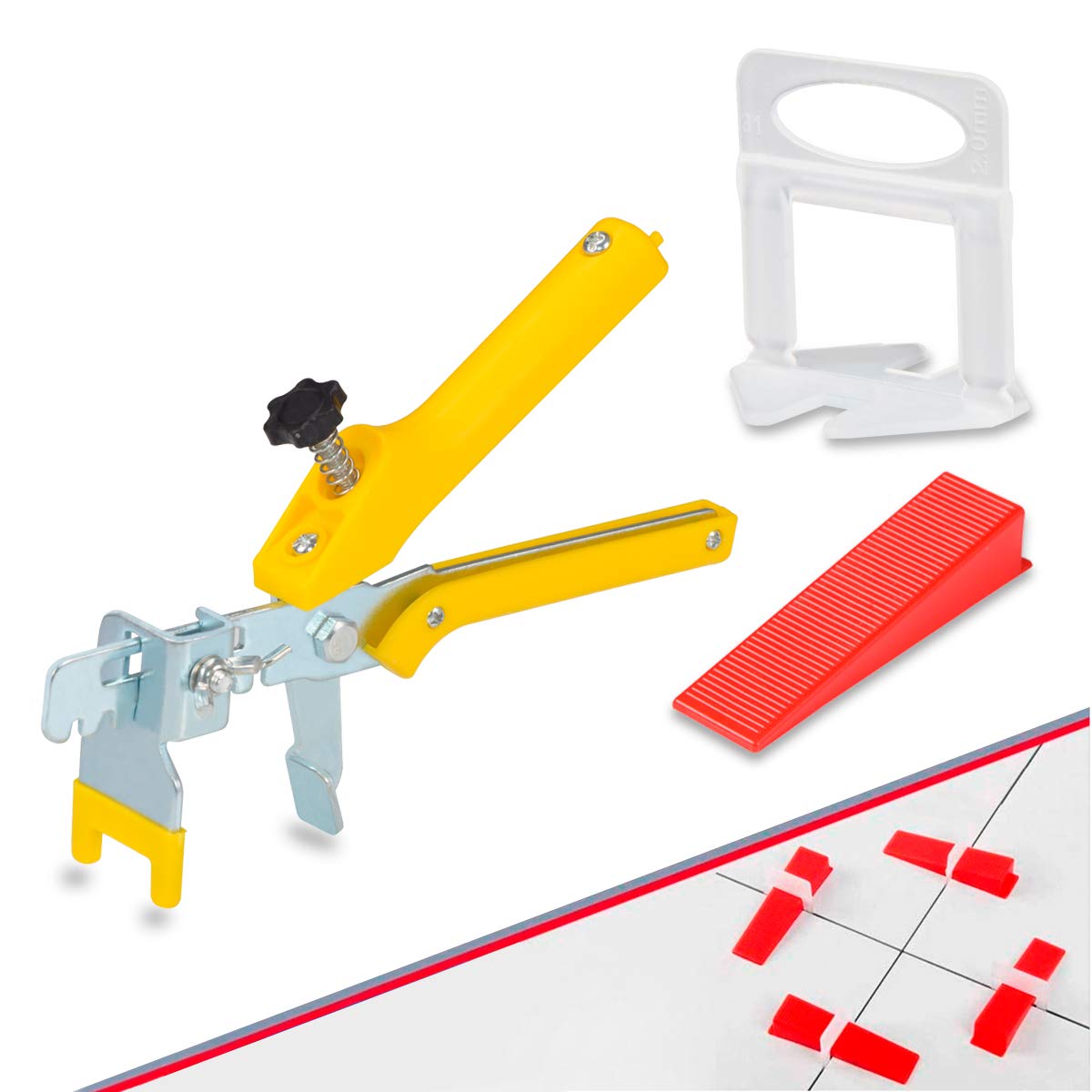 1/12 Inch Tile Leveling System Kit - 300 Tile Spacers & 100 Reusable Wedges with Floor Tile Pliers for Stone & Ceramic Installation - Perfect for DIY Bathroom, Kitchen Backsplash & Floor Tiling Projects