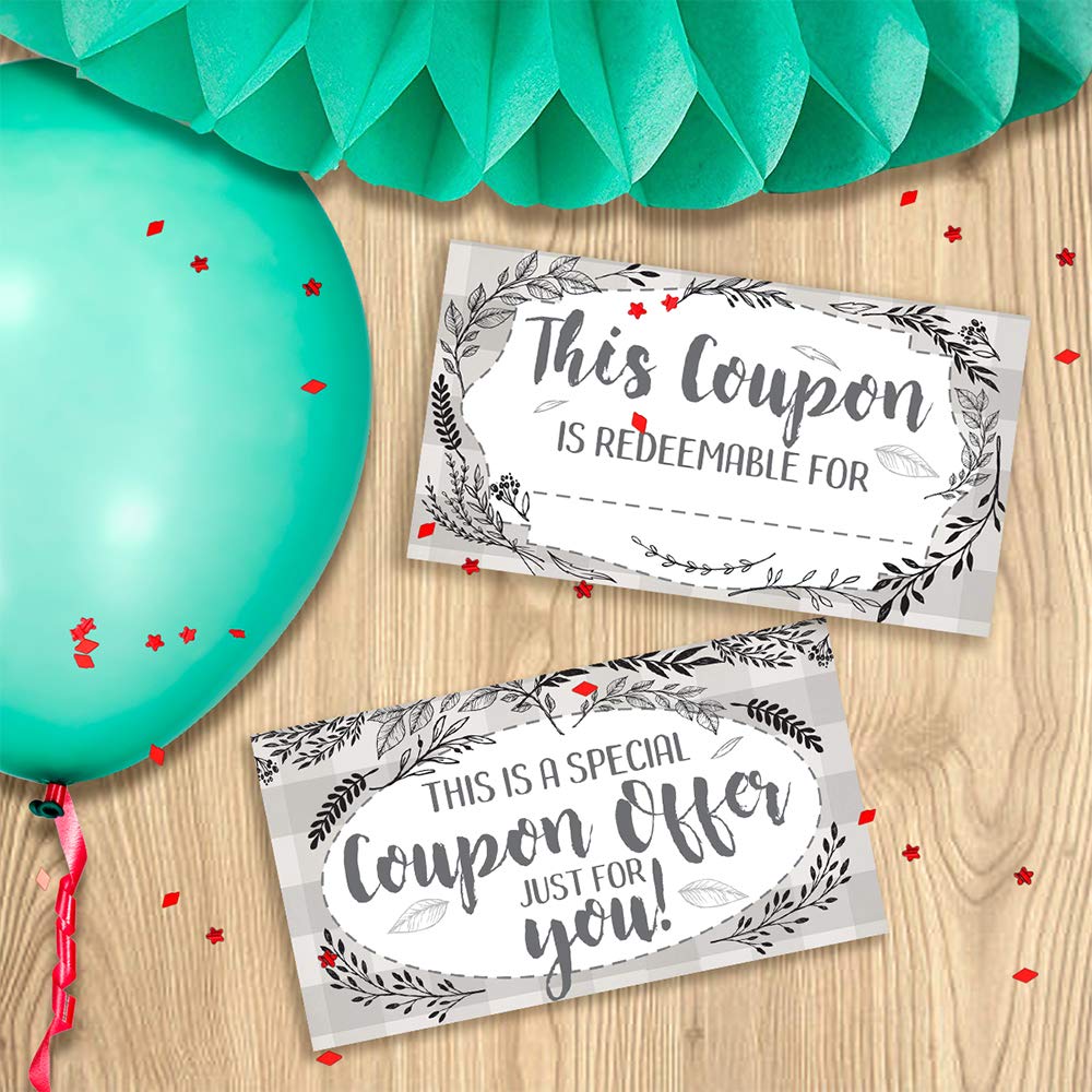 50 Blank Botanical Coupon Cards - Double-Sided Voucher Gift Cards for Small Businesses & Restaurants