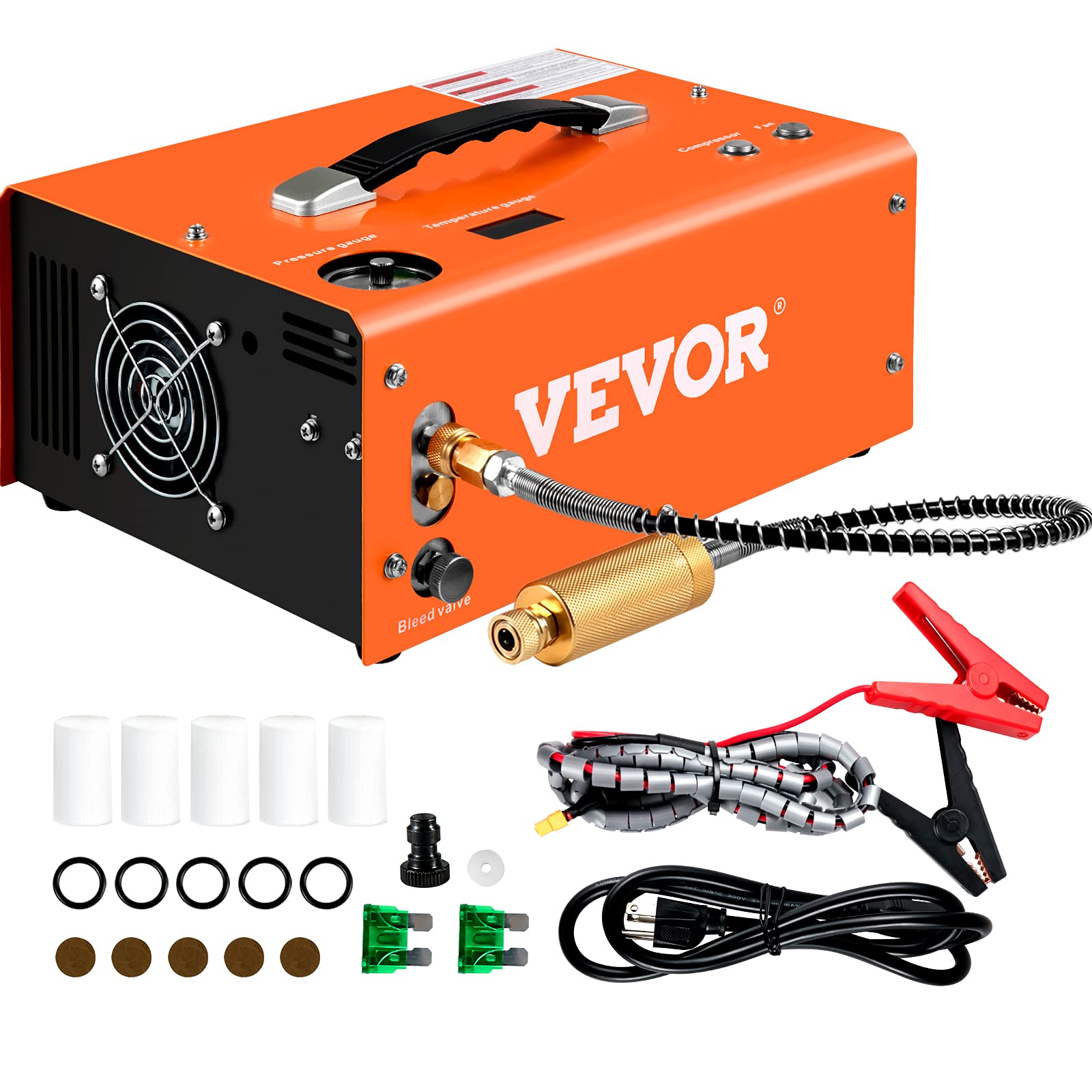 VEVOR 4500PSI PCP Air Compressor, Portable 12V DC/110V-220V AC Airgun Compressor with Auto-Stop, Built-in Adapter & Fan Cooling - Ideal for Paintball, Air Rifles, Scuba Tanks & Mini Diving Bottles | Perfect for Hunting, Shooting Sports & Outdoor Adventures