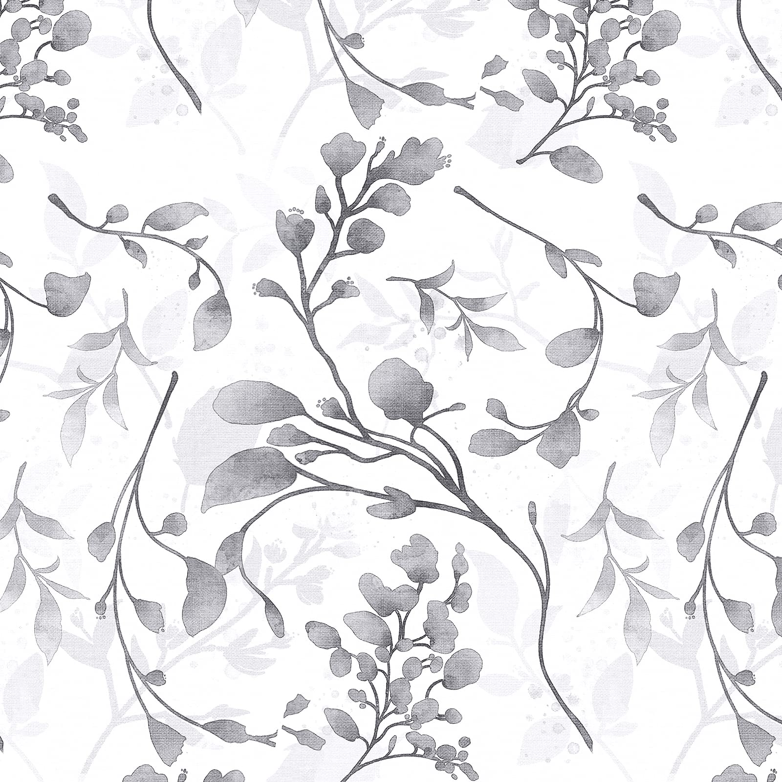 Orainege Grey Floral Peel and Stick Wallpaper - 17.7x118.1 Inch Modern Vinyl Flower Wallpaper with Leaves - Self-Adhesive Contact Paper for Bedroom, Kitchen, Living Room Decor