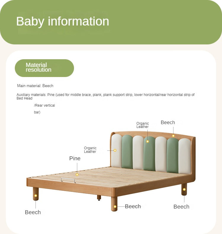 Solid Beech Wood Soft Single Kids Bed - Durable & Safe Children's Bedroom Furniture for Toddlers & Teens - Perfect for Bedrooms, Daycare, and Guest Rooms