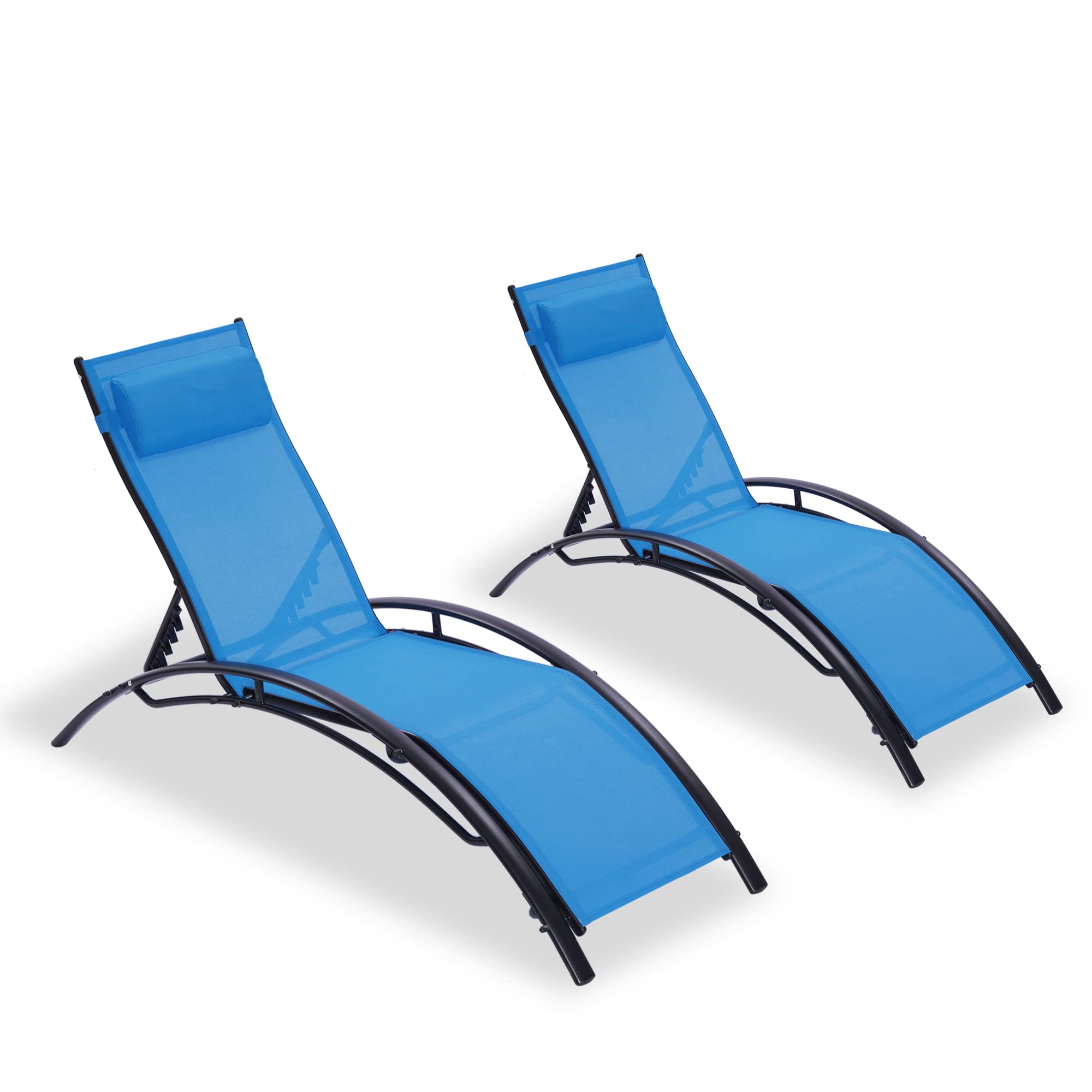 **HouseInBox 2-Pack Blue Beach Chairs for Adults - Adjustable Reclining Patio Lounge Chairs for Outdoor Poolside, Sunbathing, Tanning & Relaxing at Beach, Backyard or Camping**