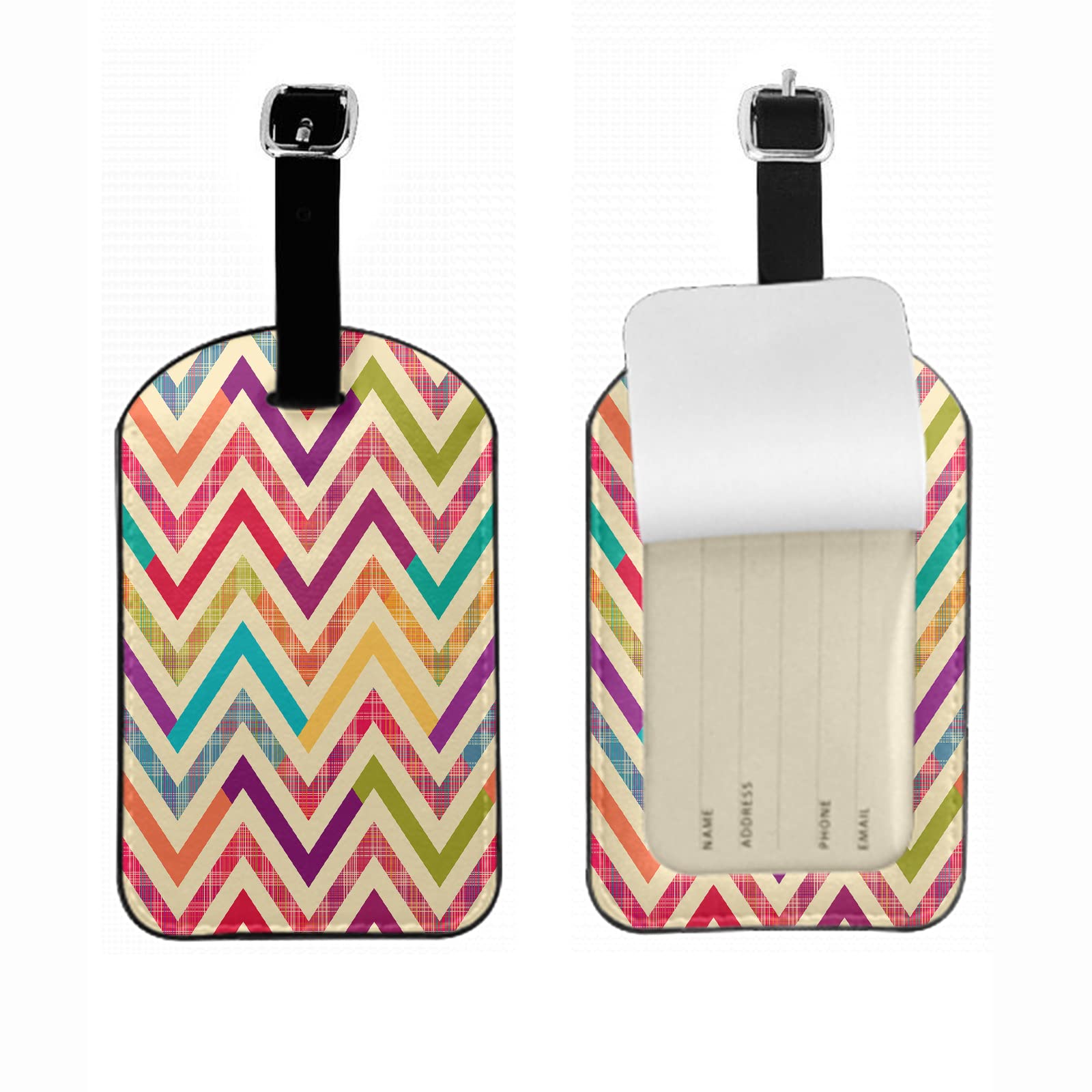 Chevron Pattern Luggage Tag - Geometric Abstract Navy Stripes Zigzag PU Leather ID Tag for Suitcases & Bags (1 Pack) | Perfect for Travel, Teen Girls & Women - Airports, Vacations & Daily Commute