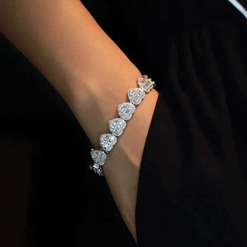 18K White Gold 5.5ct Real Diamond Heart Bracelet for Women - Luxury Wedding, Engagement & Party Jewelry | Elegant Gift for Anniversary, Valentine's Day & Special Occasions