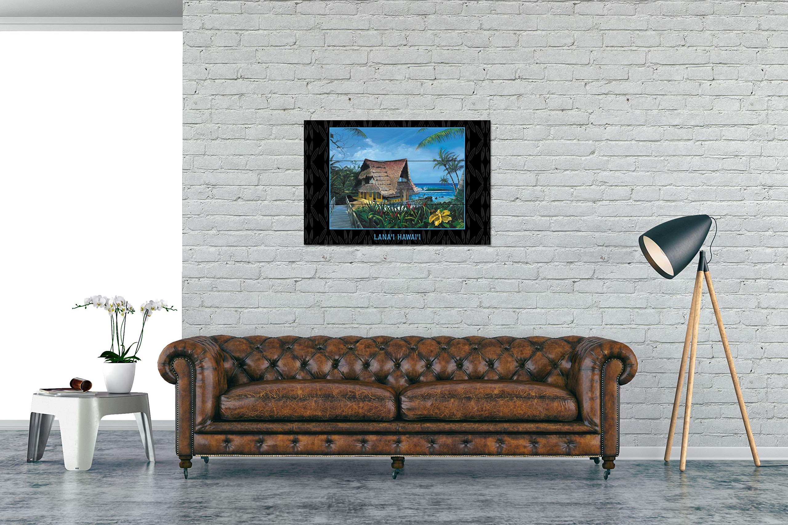 Hawaiian Beach House Wood Art Print - Lana'i Hale Painting by Scott Westmoreland 24x36 Inch - Tropical Wall Decor for Living Room, Bedroom & Office