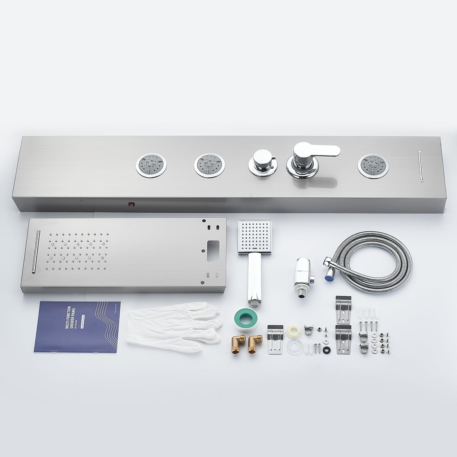 ROVATE 5-in-1 Brushed Stainless Steel LED Shower Panel Tower System - Rainfall, Waterfall, Massage Jets & Handheld Shower Combo - High Pressure Bathroom Upgrade for Spa-Like Experience
