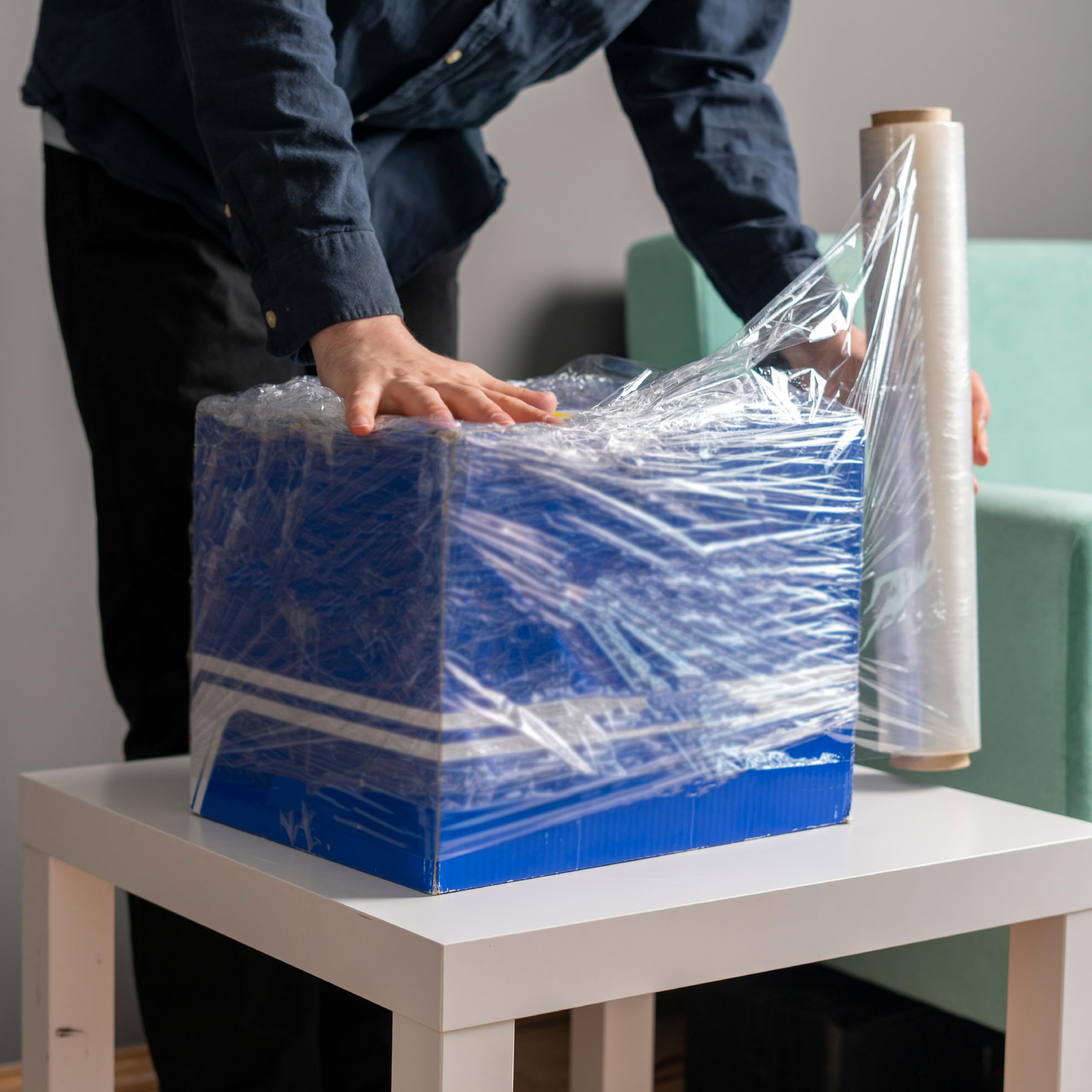 PSBM Stretch Wrap - 4 Pack, 18 Inch x 1500 Feet, 90 Gauge Clear Plastic Cling Film for Packaging, Moving & Pallet Wrapping | Heavy Duty Hand Stretch Film Rolls for Secure Shipping & Storage