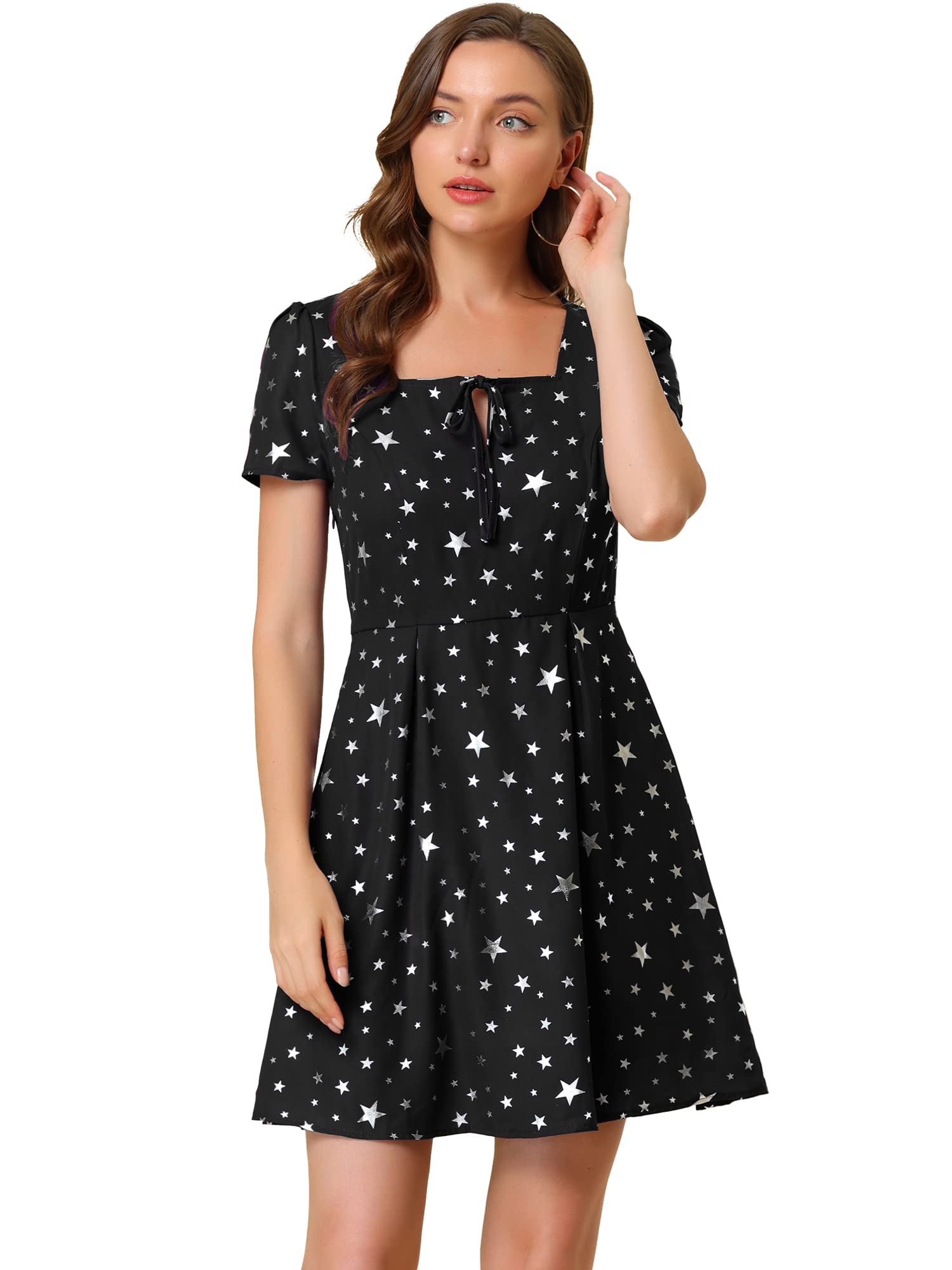 Allegra K Women's Casual Summer Dress - Floral Print Short Sleeve A-Line Dress for Outdoor Parties, Beach Vacations & Date Nights