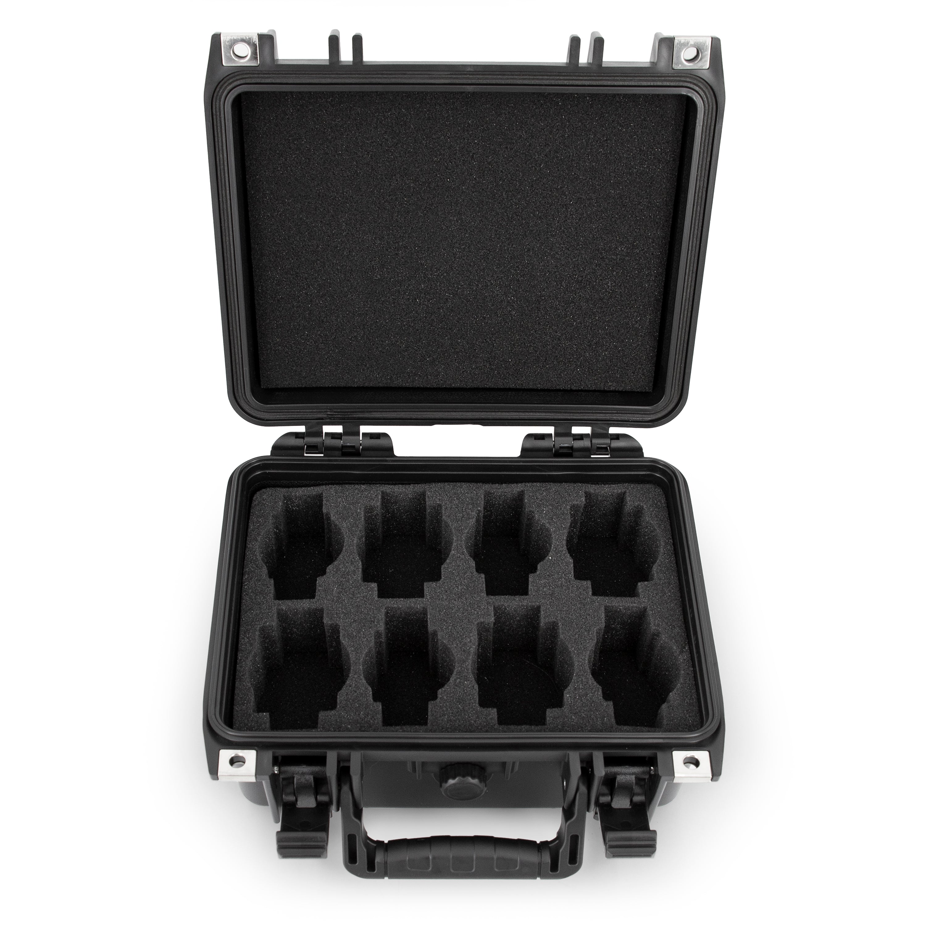 CASEMATIX Waterproof Watch Travel Case with 8 Watch Roll Holders - Foam Display Tray Fits 24mm to 56mm Watch Faces - Perfect for Storage, Travel & Watch Collection Organization