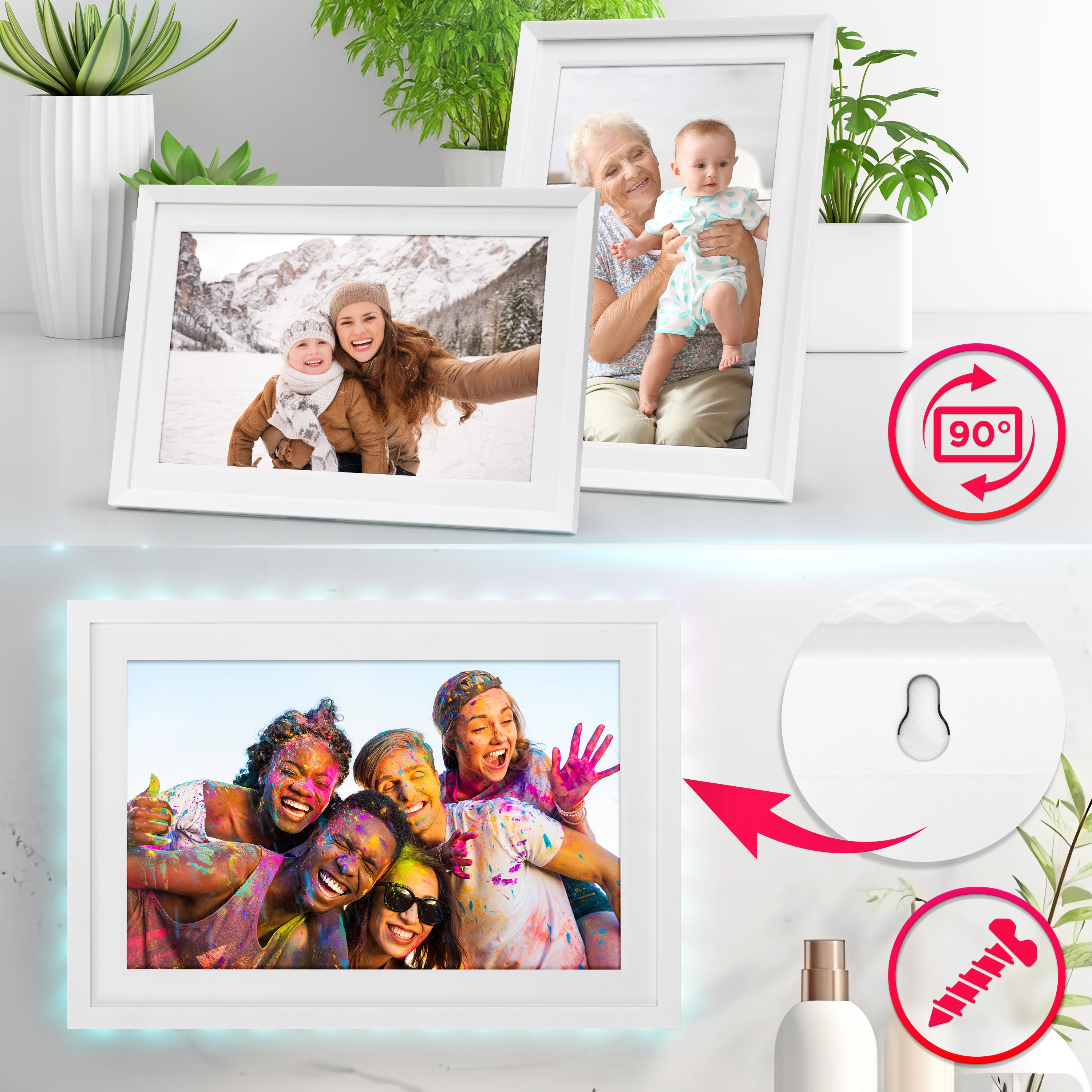 Duronic PF2A WE 10.1 Inch WiFi Digital Photo Frame with Touchscreen | Frameo App Compatible | Electronic Picture Display for Home, Office & Gifts | Share Memories with Family & Friends | Perfect for Living Room Decor, Bedroom Slideshows & Digital Photo Albums (White)