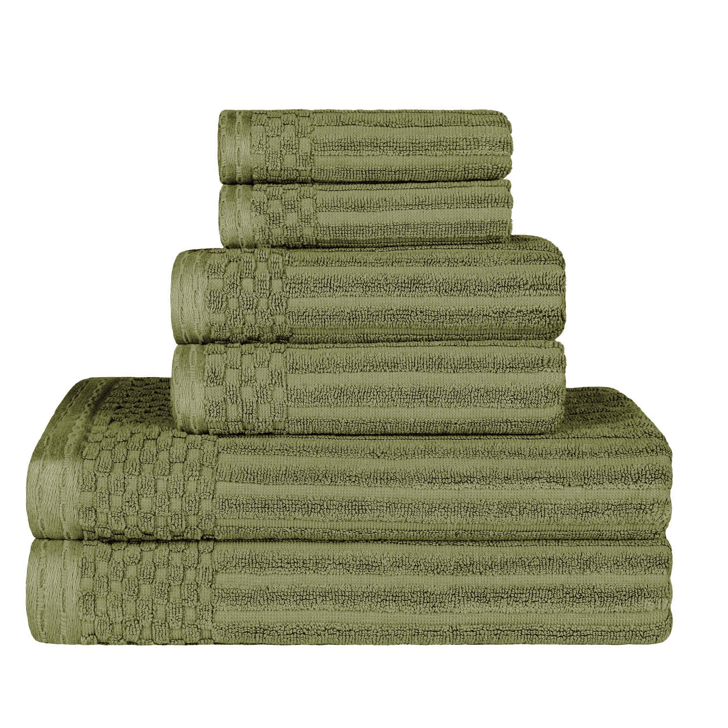 Premium 6-Piece Cotton Ribbed Textured Towel Set - Medium Weight, Soft & Absorbent Bath Towels for Spa, Gym, and Everyday Use