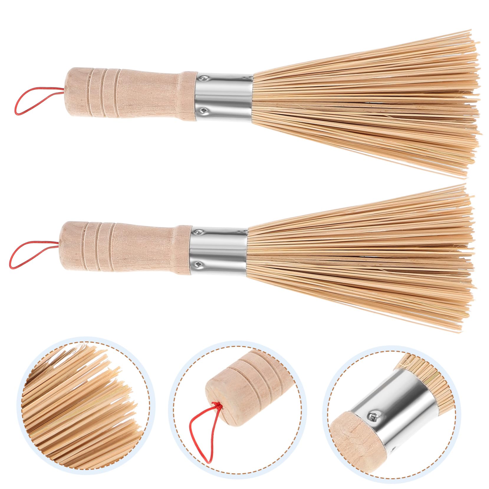 Bamboo Wok Brush Set - 2pcs Kitchen Cleaning Tools for Nonstick Pans