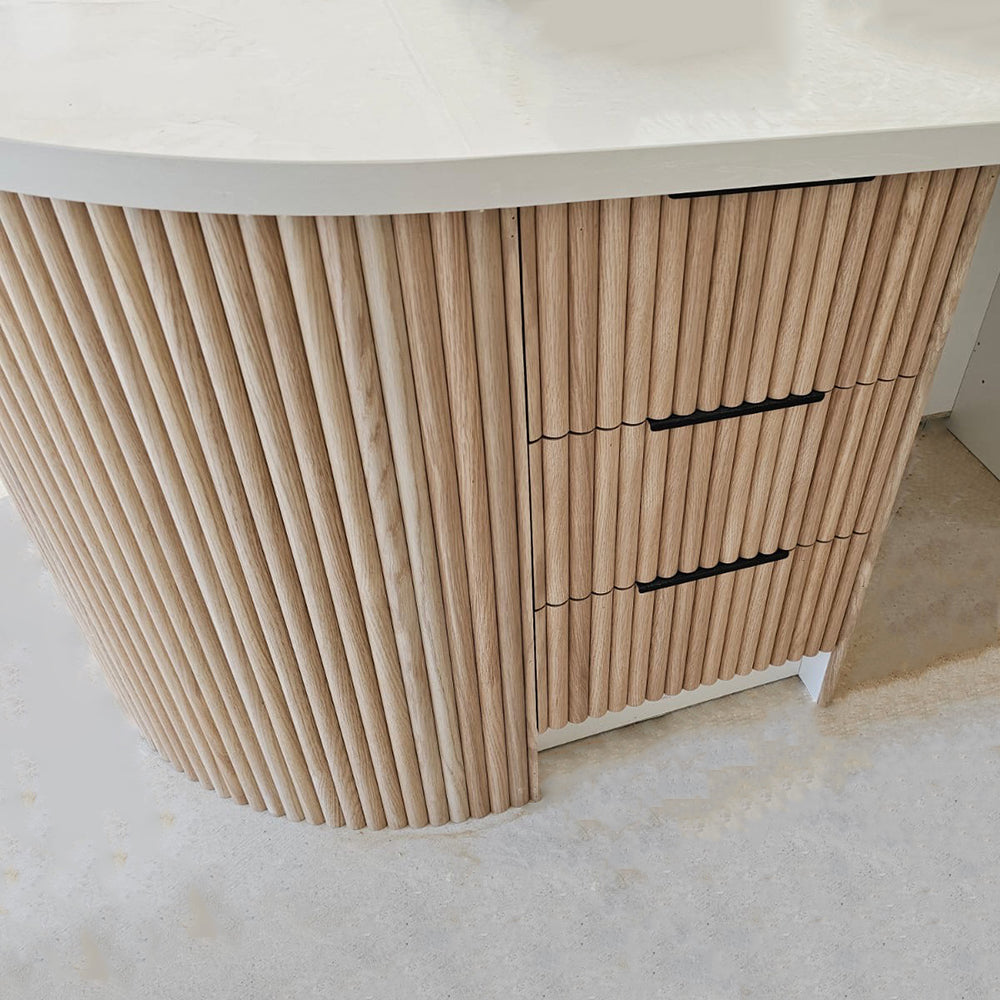 WOODFLEX Flexible Wooden Slat Under Bench Counter Panel - Oak Veneer 900mm x 600mm Half Round for Kitchen Islands & Bar Counters