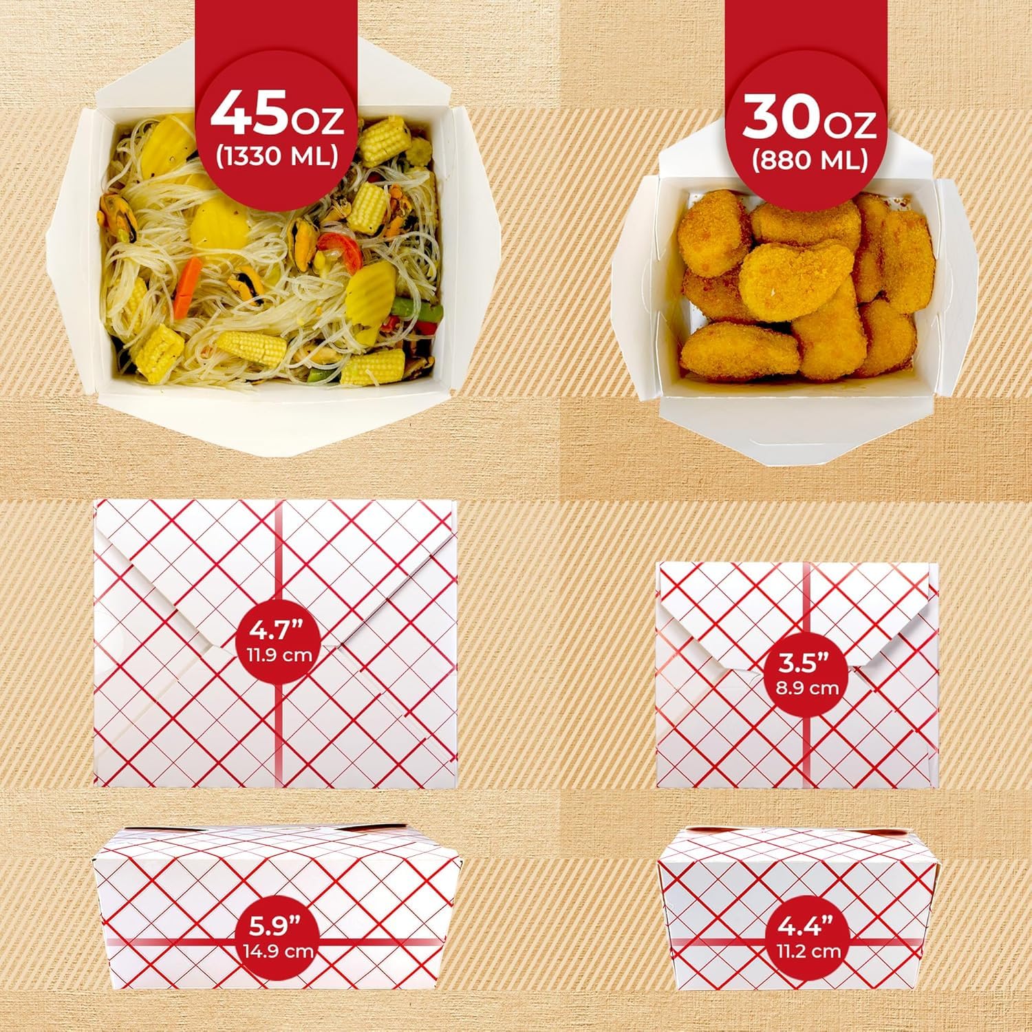 60 Pack 45oz White Biodegradable Cardboard Take Out Boxes - Eco-Friendly Chinese Food Containers for Restaurants, Catering & Meal Prep - Perfect for Takeout, Delivery & Leftover Storage