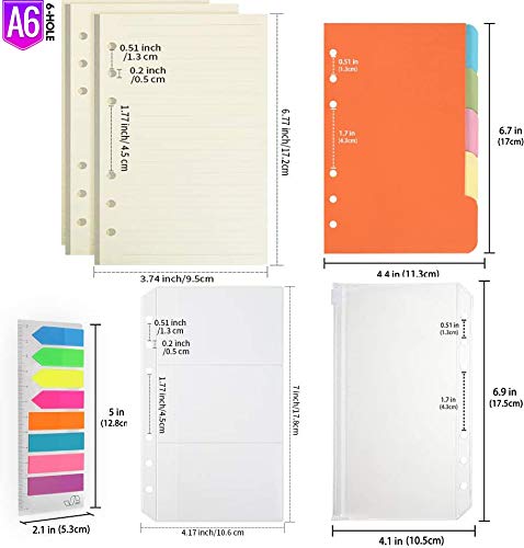 Premium A6 Refill Paper 3-Pack - 270 Lined Pages with 5 Color Binder Dividers, 160 Neon Sticky Index Flags & 2 A6 Binder Pockets - Compatible with 6-Ring Refillable Notebooks - Perfect for Journaling, Planning & Office Organization